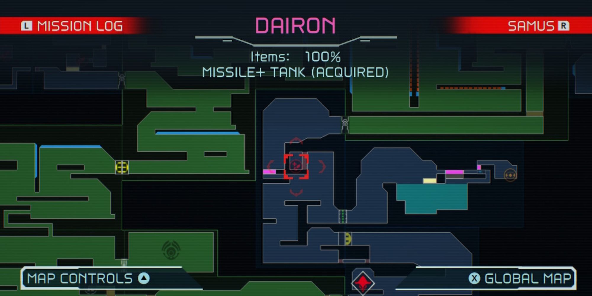 Map overview of Shinespark Puzzle 3 in Dairon in Metroid Dread