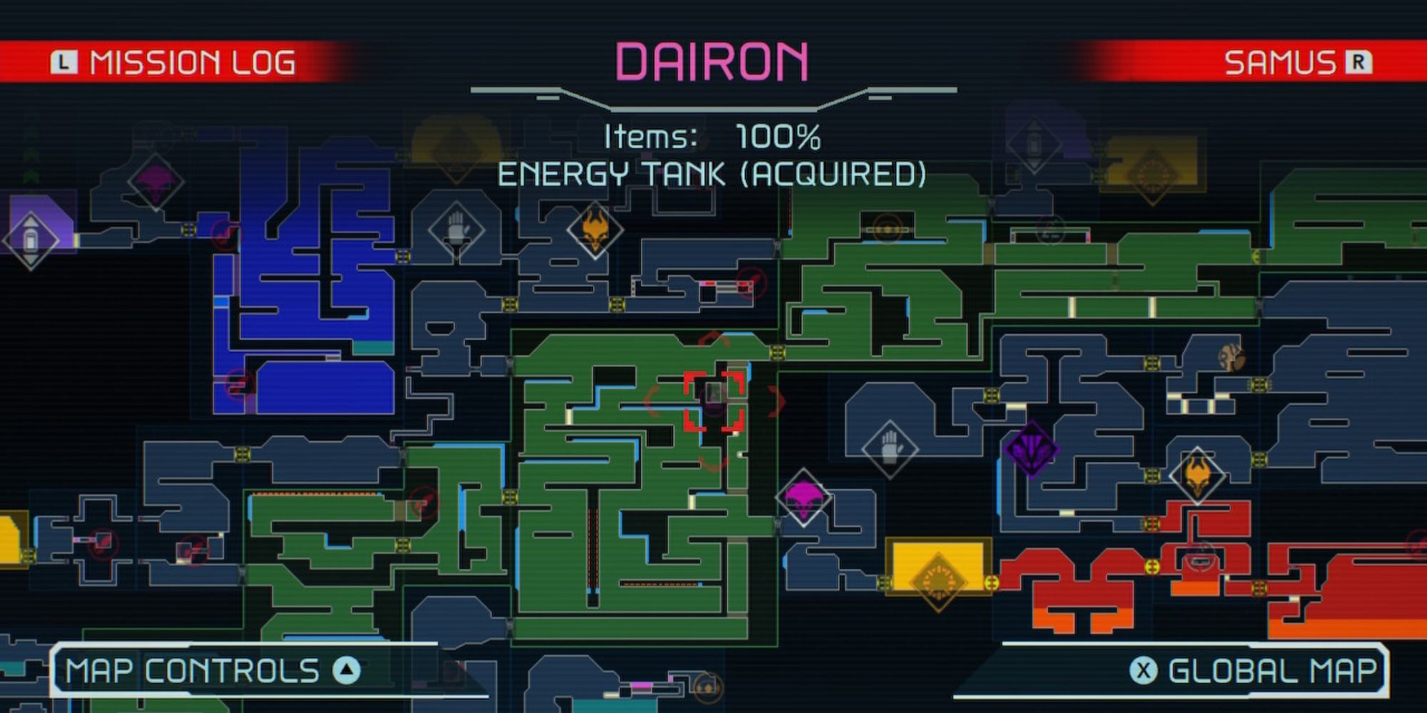 Map overview of Shinespark Puzzle 4 in Dairon in Metroid Dread