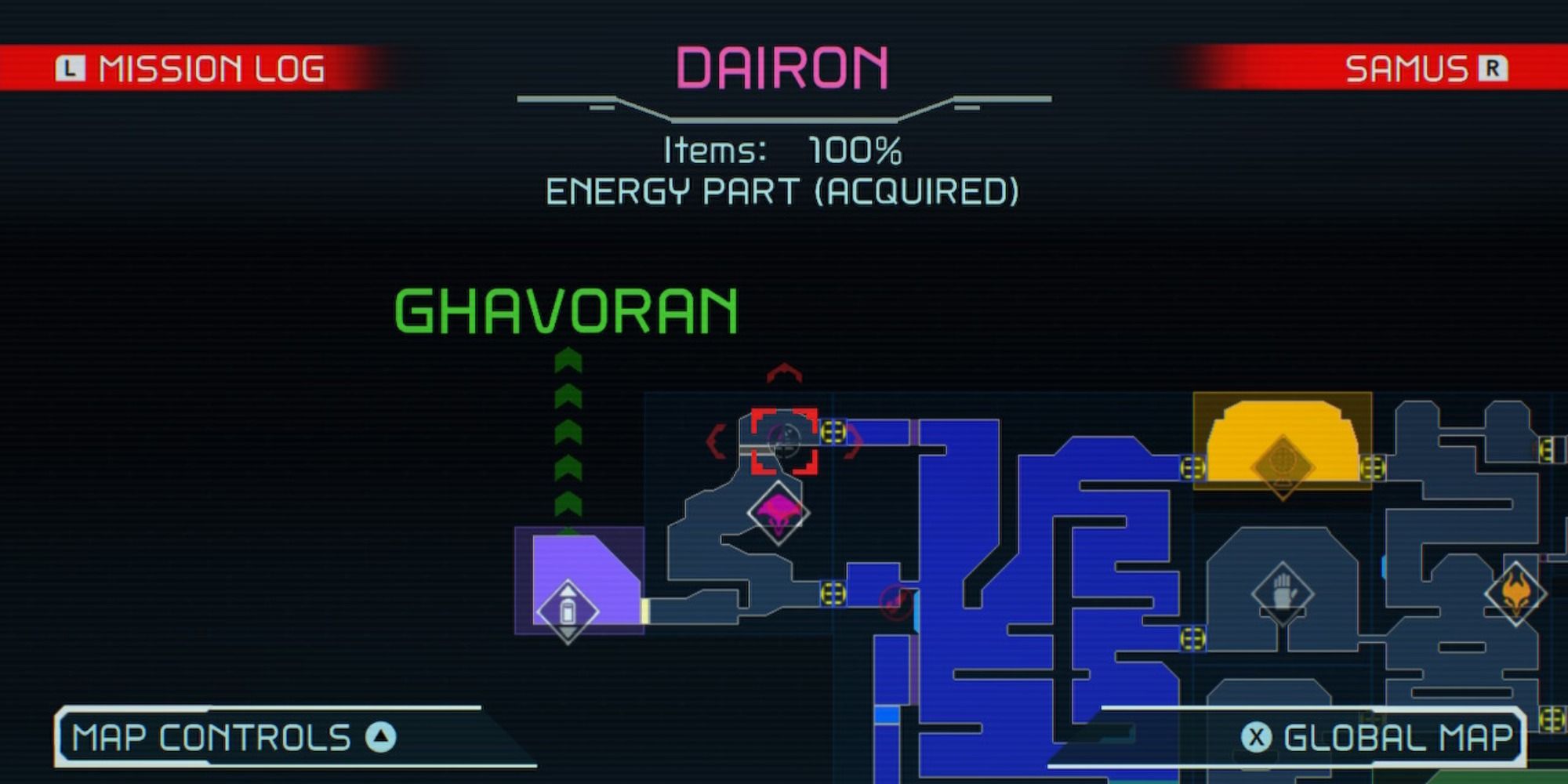 Map overview of Shinespark Puzzle 5 in Dairon in Metroid Dread