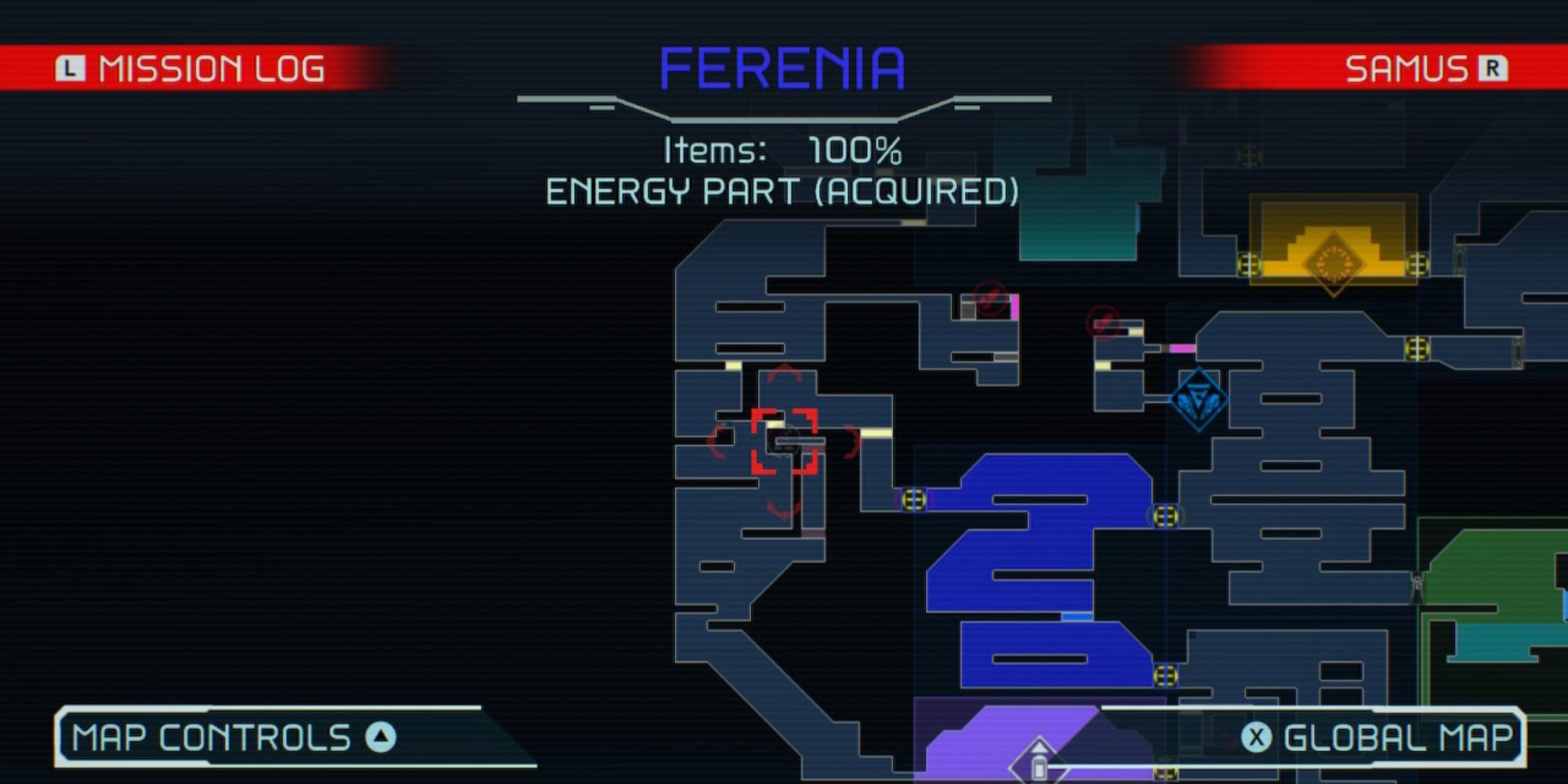 Map overview of Shinespark Puzzle 2 in Ferenia in Metroid Dread