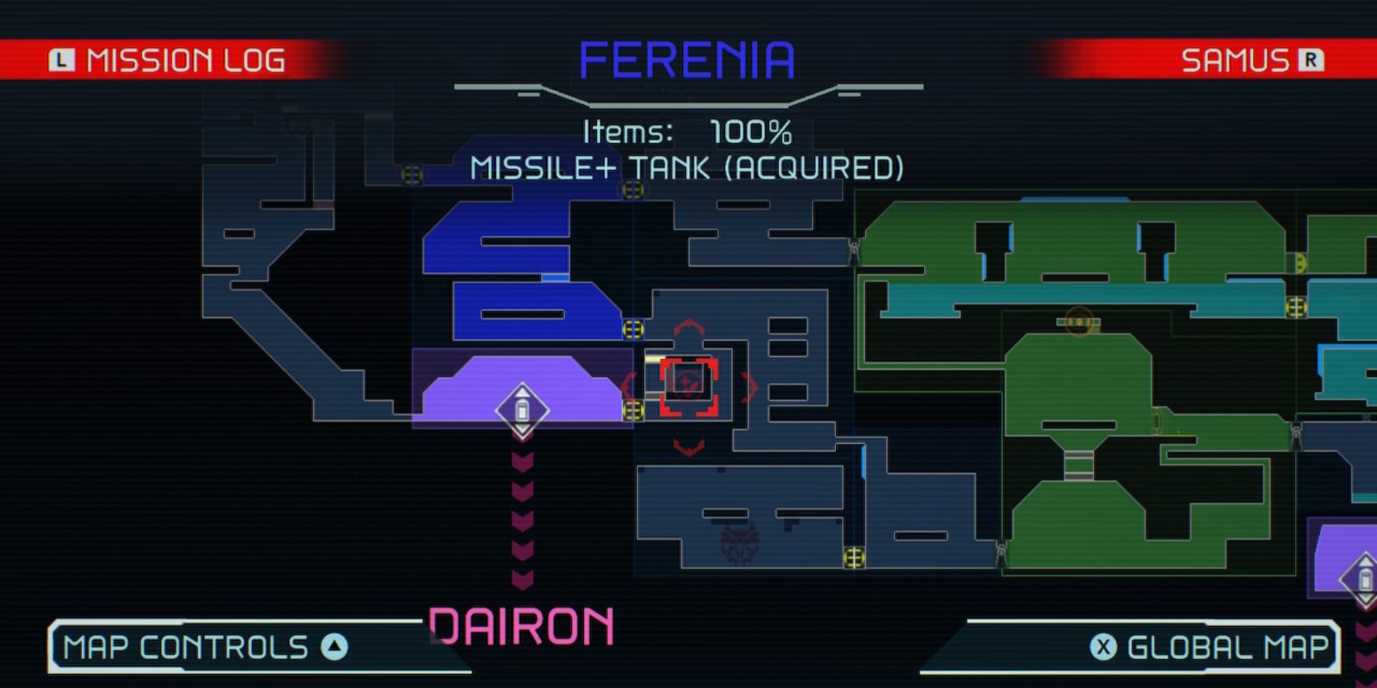 Map overview of Shinespark Puzzle 3 in Ferenia in Metroid Dread