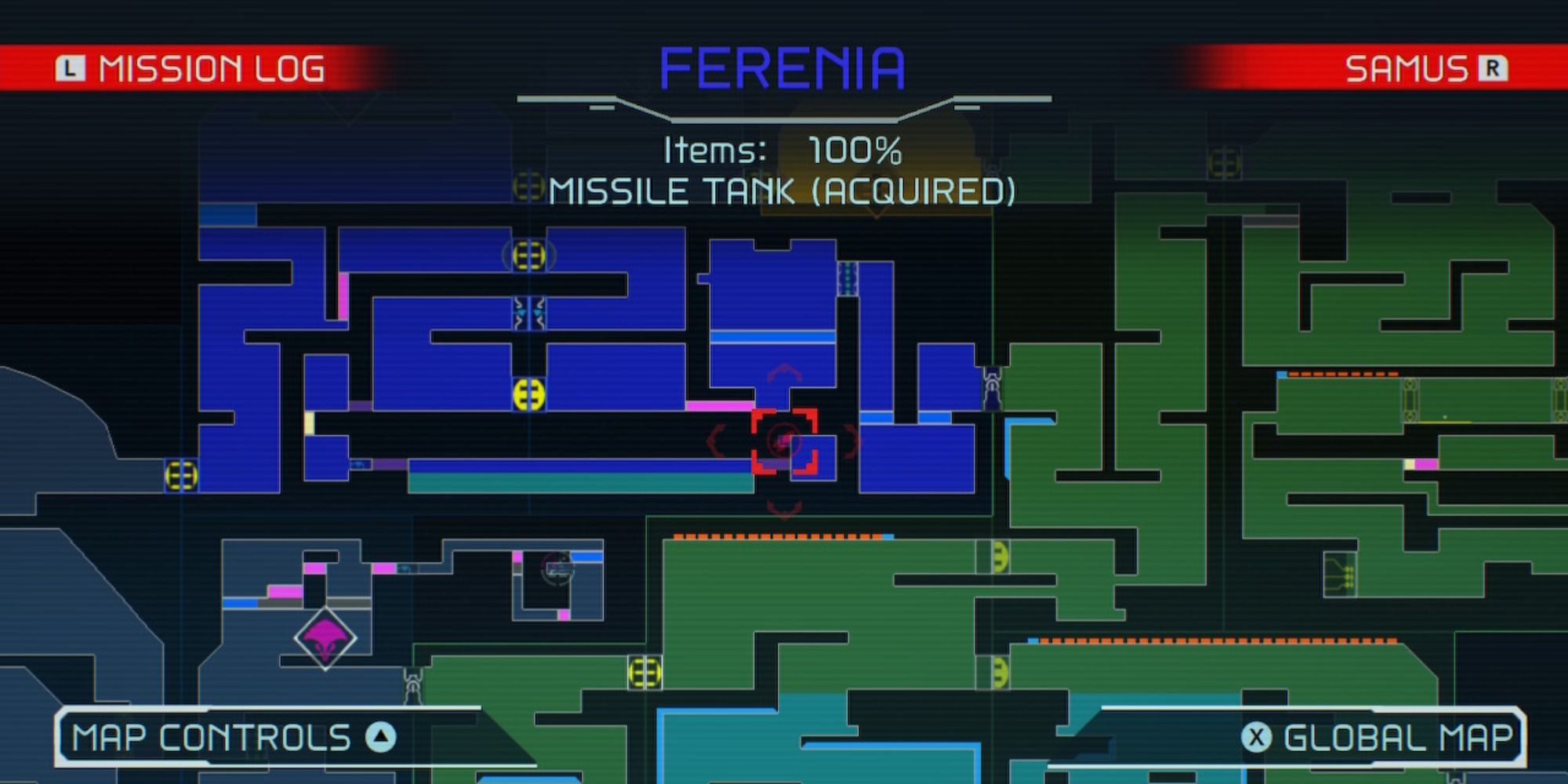 Map overview of Shinespark Puzzle 4 in Ferenia in Metroid Dread