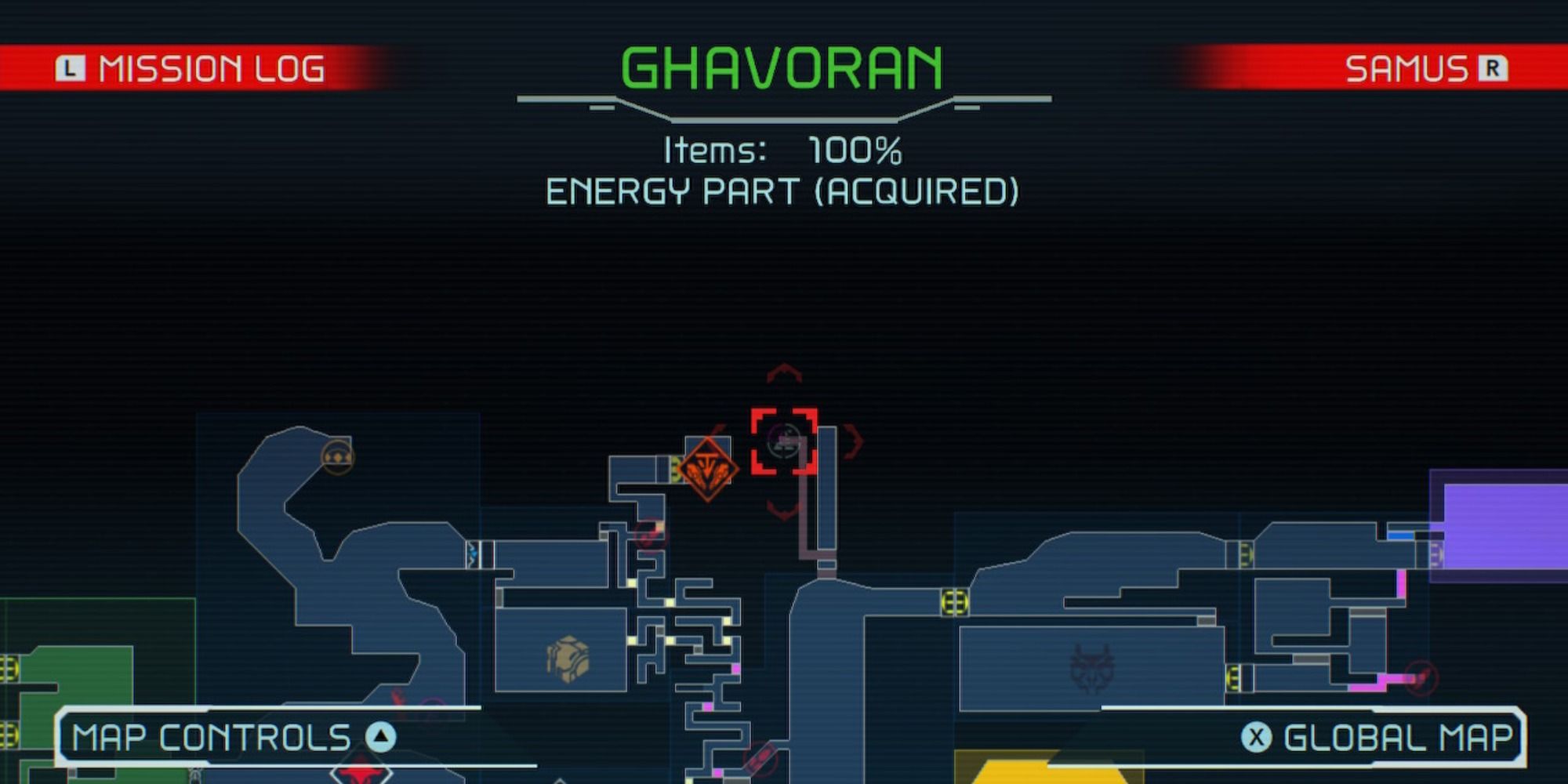 Map overview of Shinespark Puzzle 2 in Ghavoran in Metroid Dread