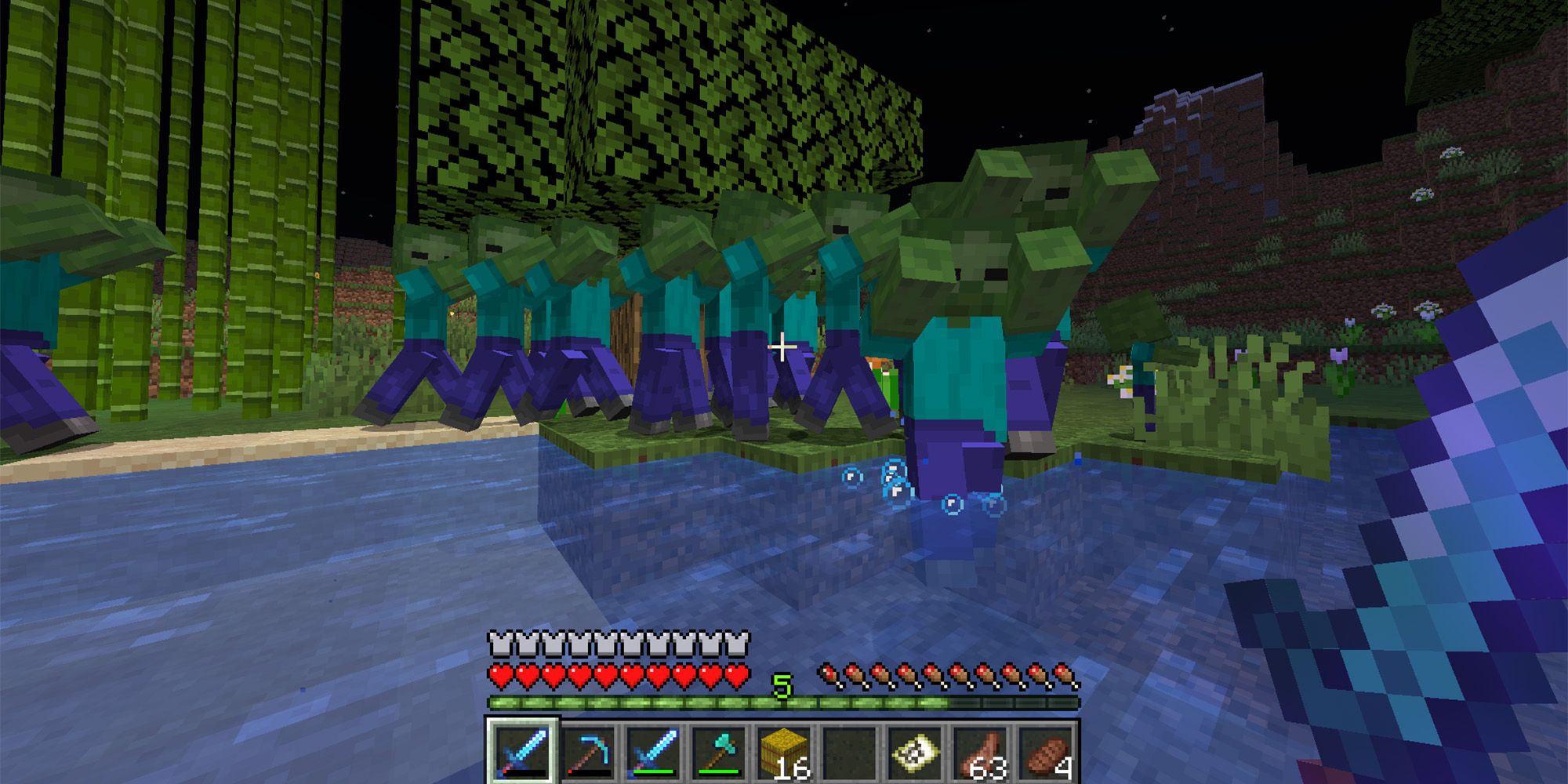 A Horde of Minecraft Zombies approaching a player