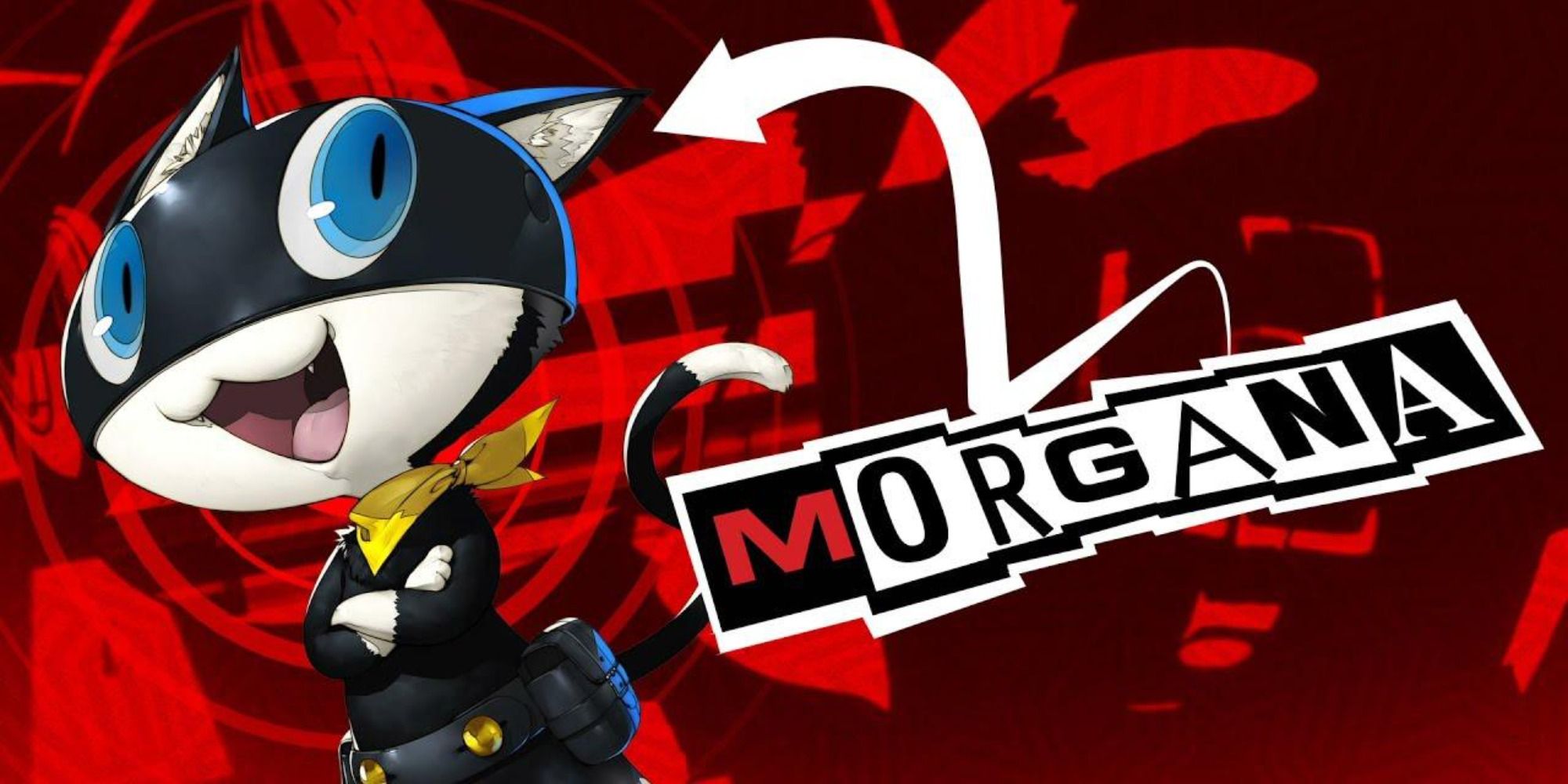 Morgana character introduction victory screen, red background