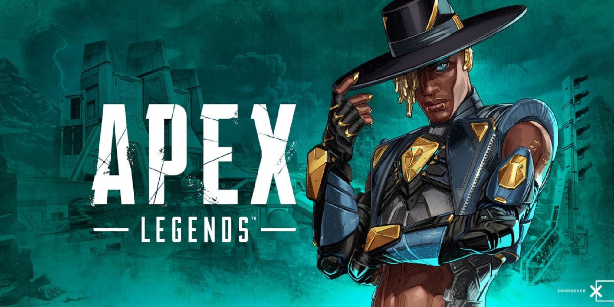 Multiplayer Games To Play Without A Microphone the cover art for Apex Legends with the Legend Seer on the right, the game's logo to the left all against a teal coloured background 