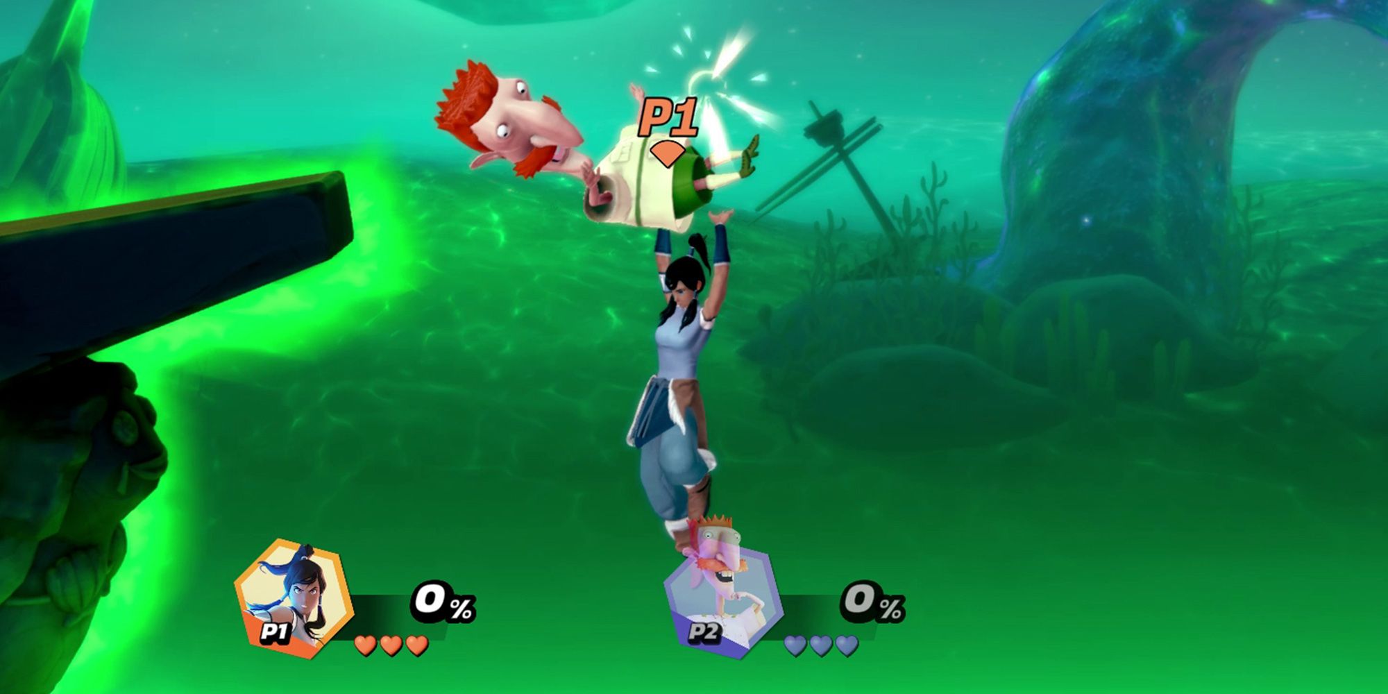 Nickelodeon All-Star Brawl - Korra Grabbing Nigel Thornberry Off Of The Ledge He Was Grabbing