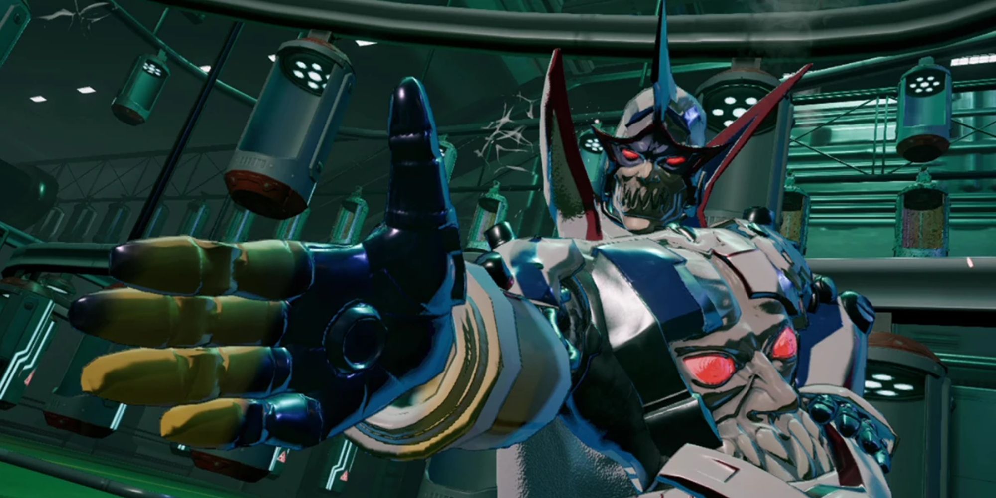 The boss Destroyman reaching out his hand to shake in No More Heroes 3