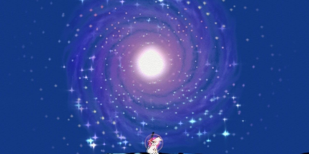 Okami Whirlpool galaxy in the sky, that is created after shooting stars