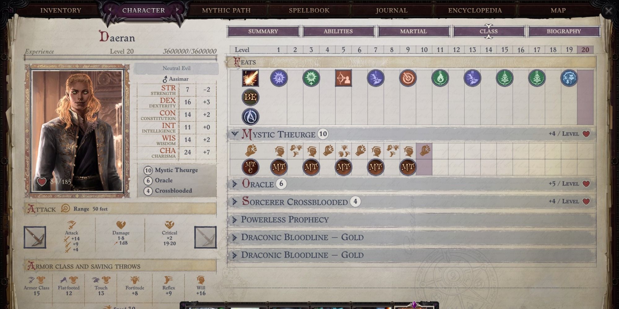 Pathfinder Wrath of the Righteous Mystic Theurge Build Daeran
