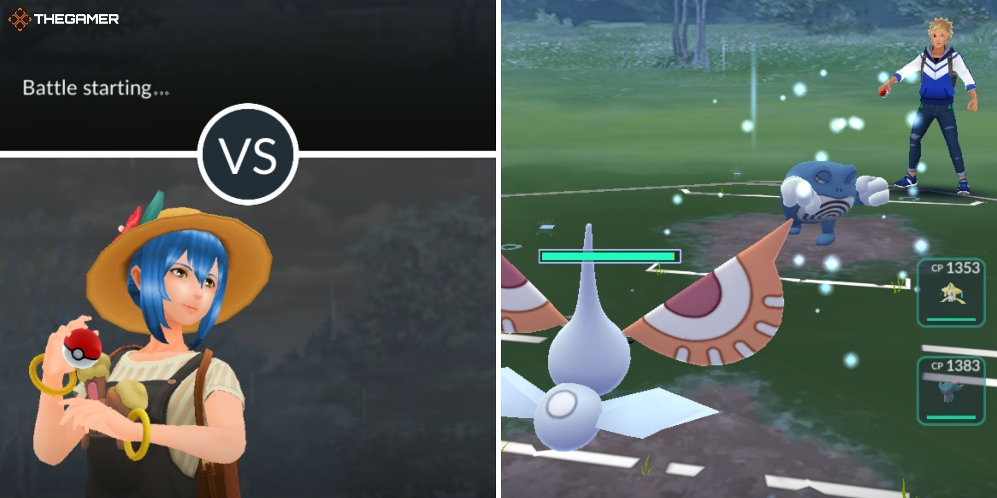 Pokemon GO GO Battle League, Battle Loading Screen on left, Battle on right