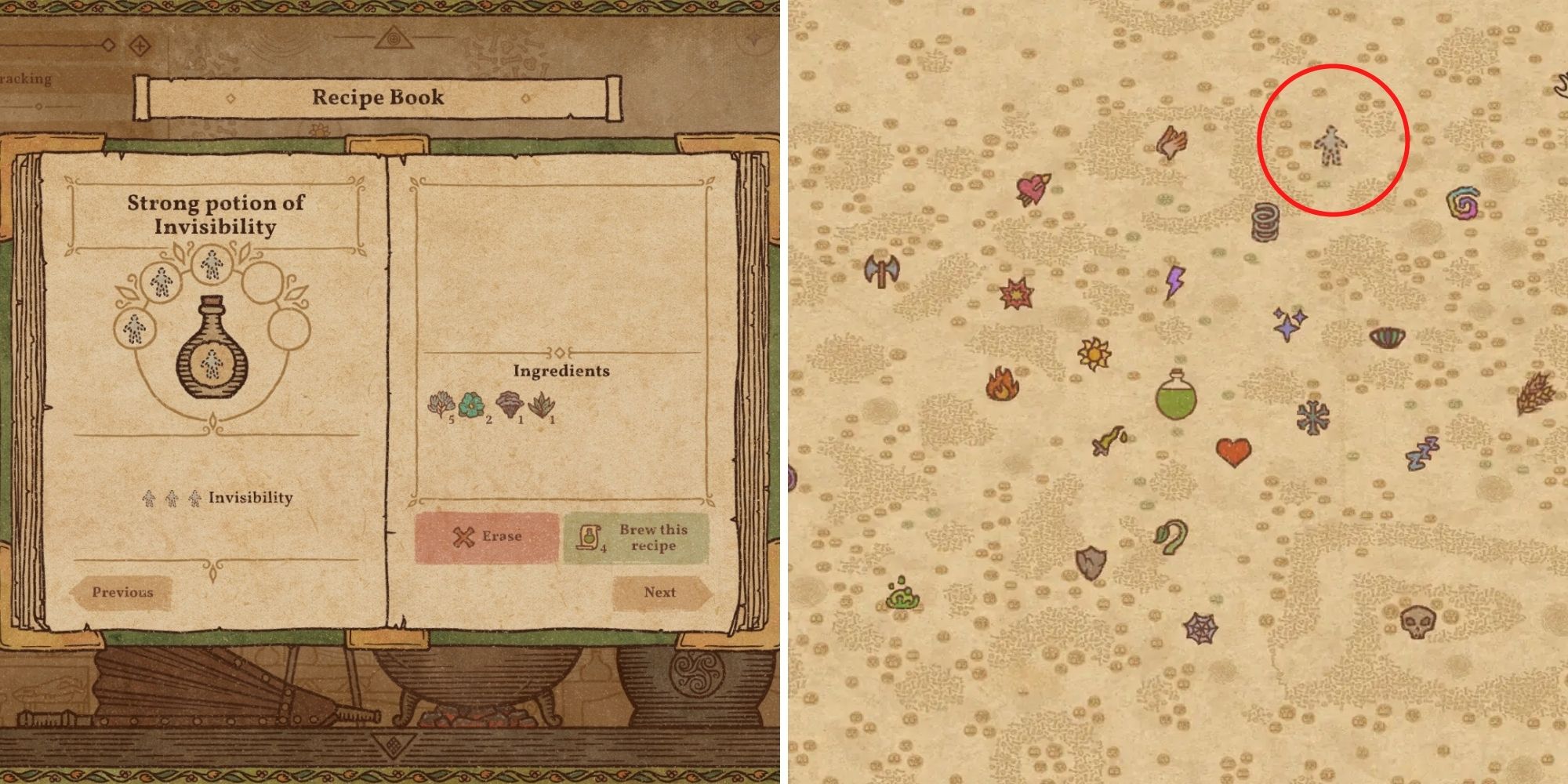 Potion Craft Potion Of Invisibility recipe and position on alchemy map