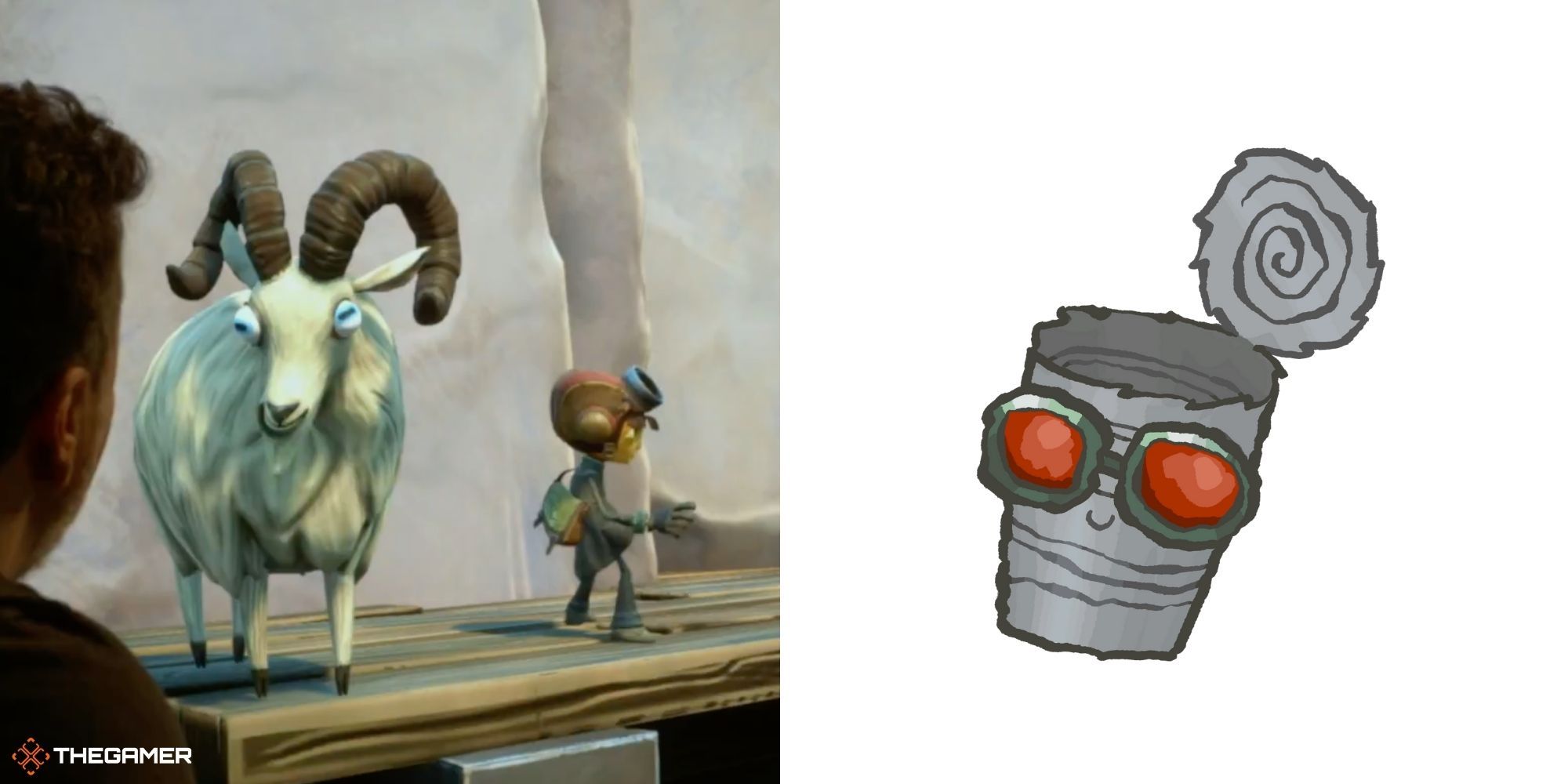 Psychonauts 2 - Goat on left, Raz as a can on right