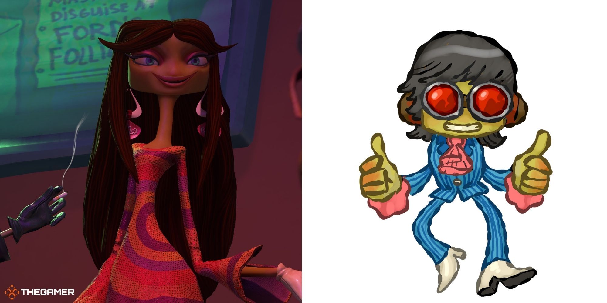 Psychonauts 2 - Milla Vodello on left, Raz as Austin Powers on left