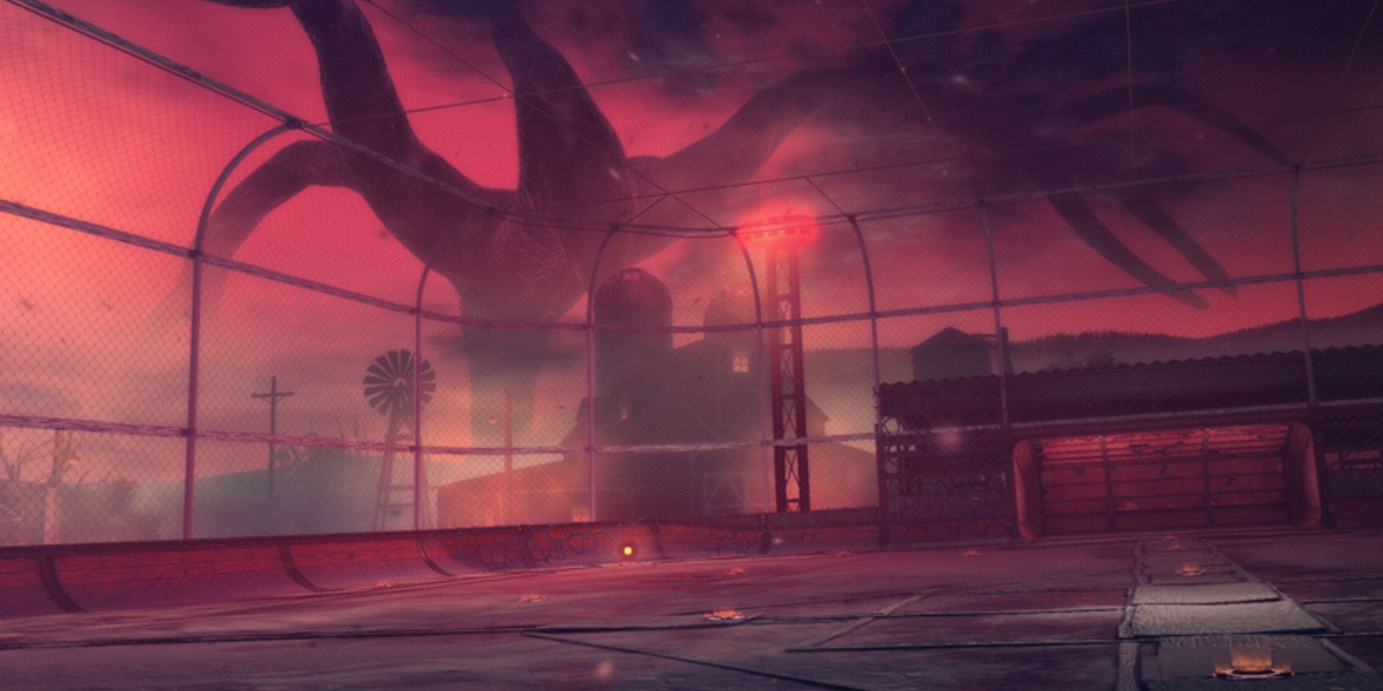 Stranger Things Rocket league crossover official game artwork football arena with mindflayer in storming background  