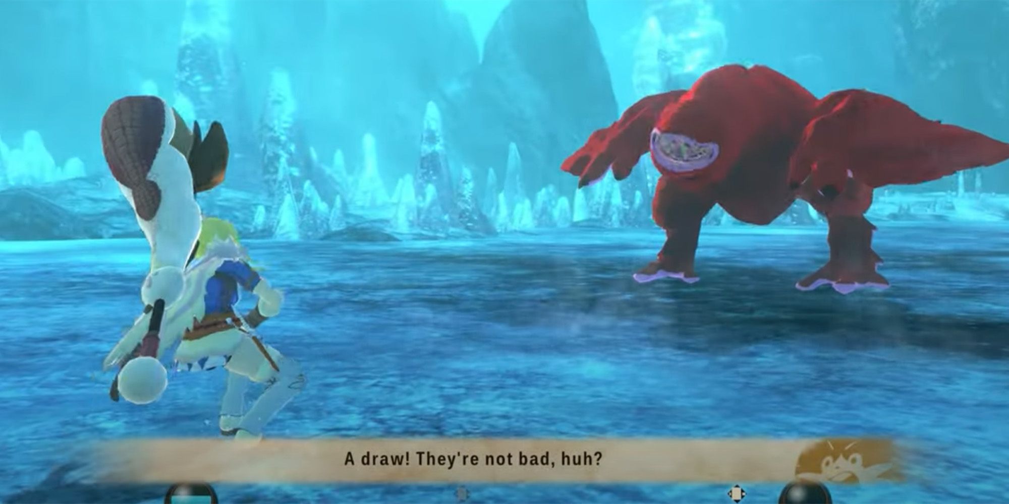 A Red Khezu facing down with a player in Monster Hunter Stories 2:Wings of Ruin