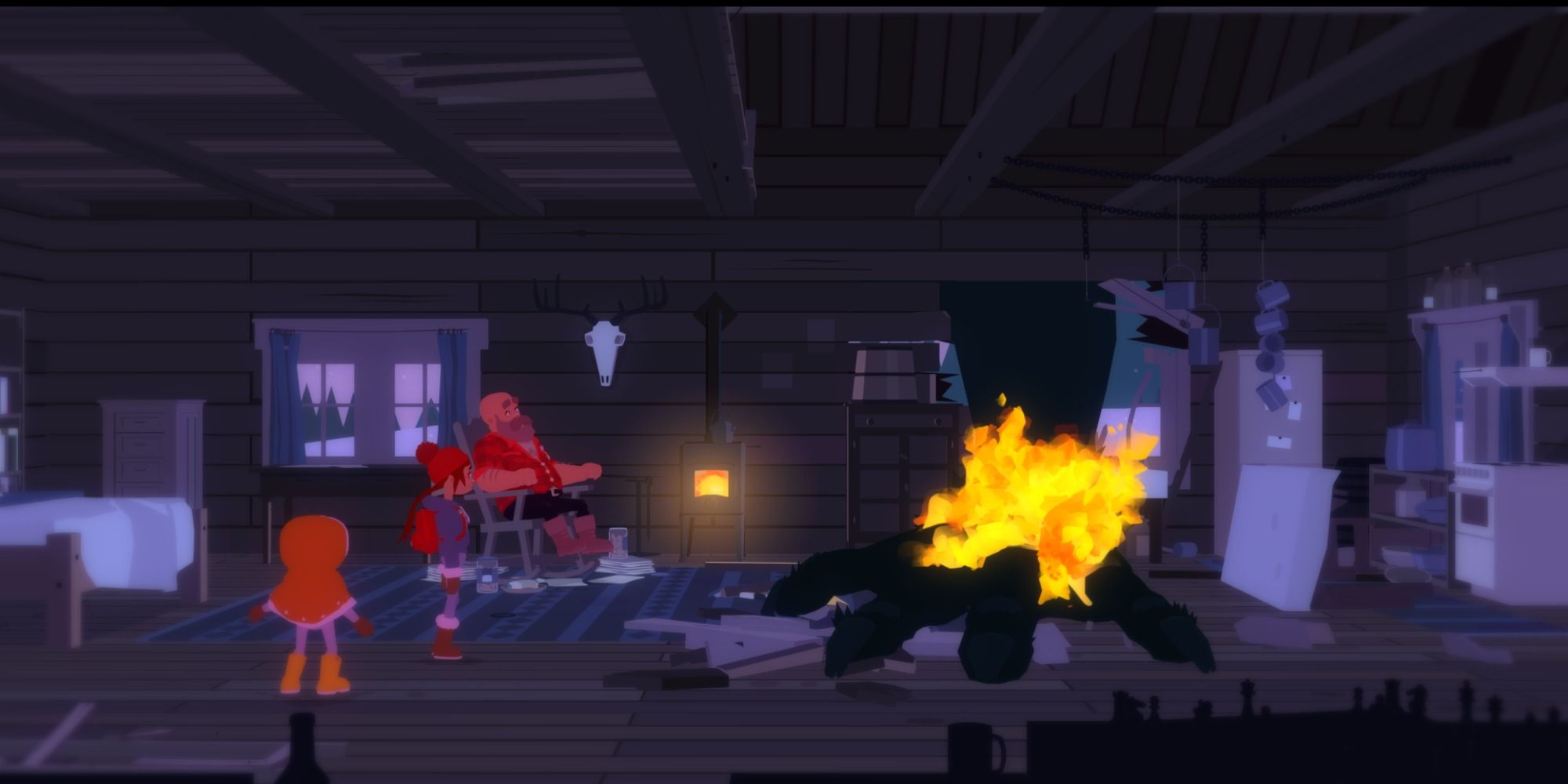 Tove throwing a Molotov Cocktail at the beast's arm in Roki