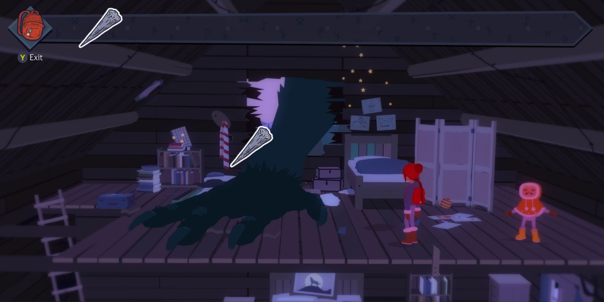 Tove stabbing the beast's arm with a piece of wood in Roki