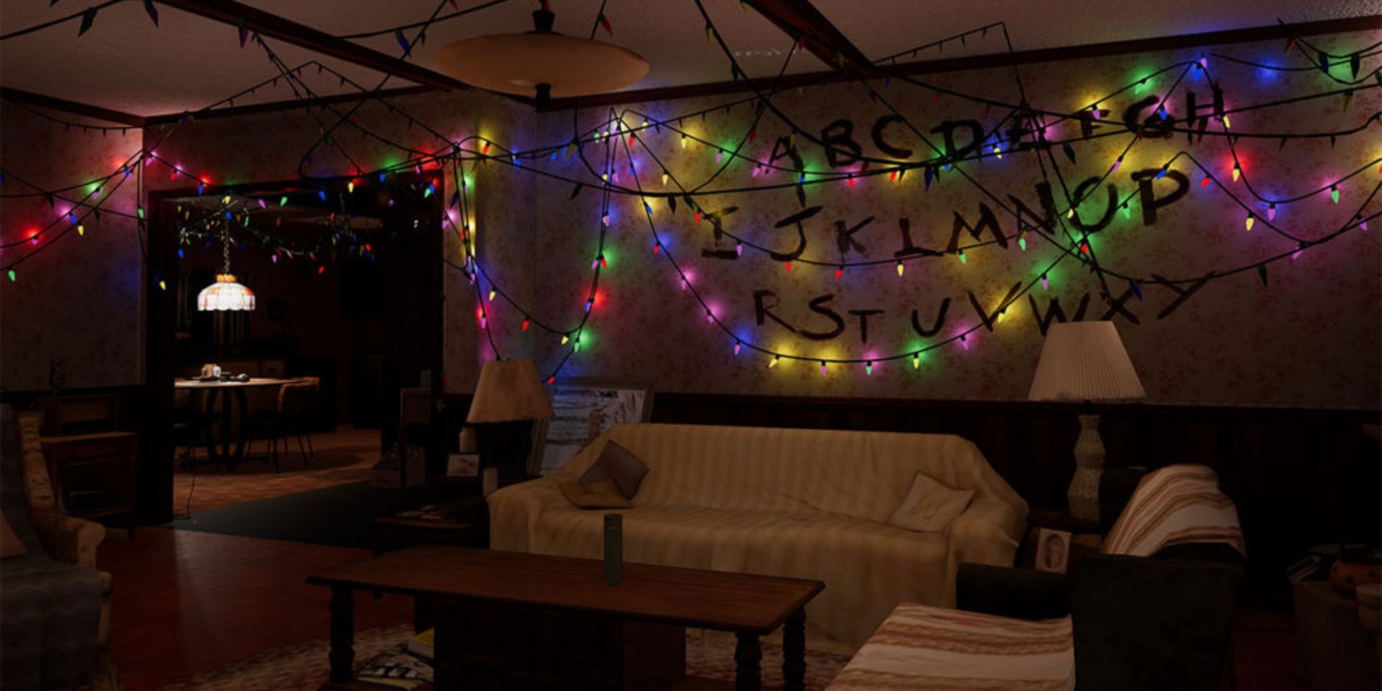 VR Experience Stranger Things Game official screenshot byers family living room christmas lights 