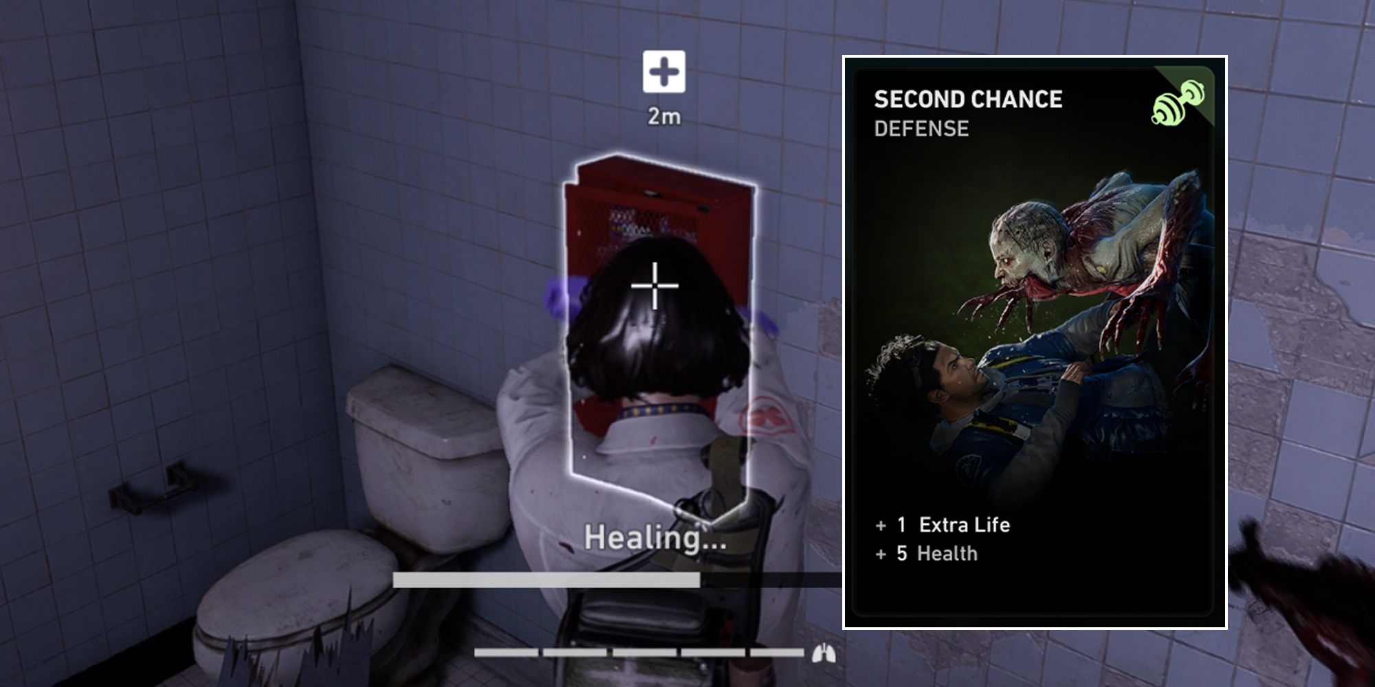 Back 4 Blood. Character healing at a healing station. Second Chance card on screen.