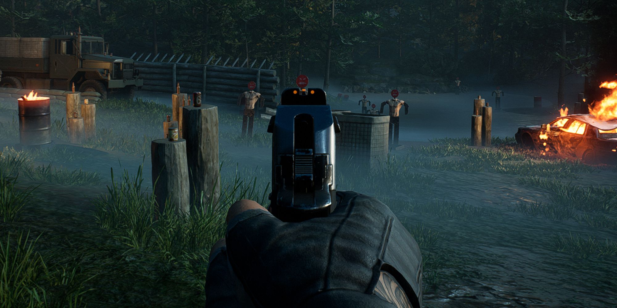 Back 4 Blood. Shooting range. Pistol sights aimed at dummy.