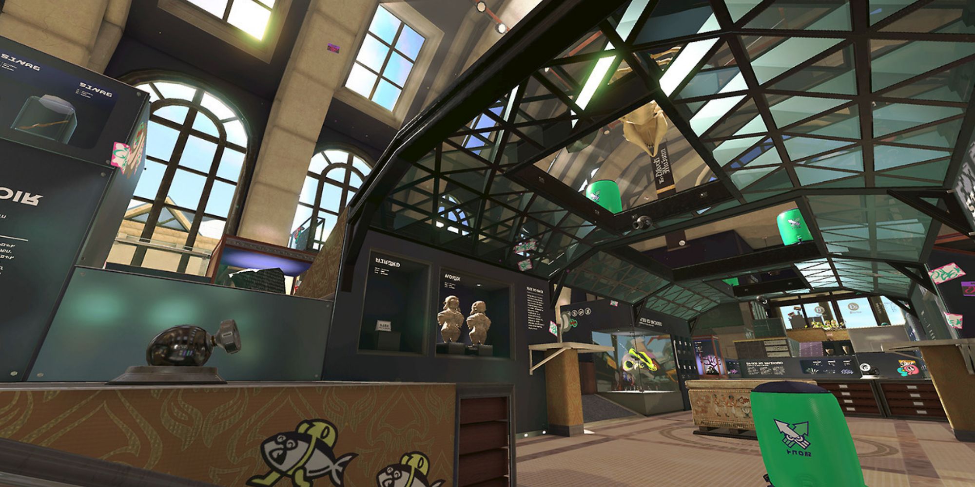 A low view of Shellendorf Institute map in Splatoon 2, showing its glass roof