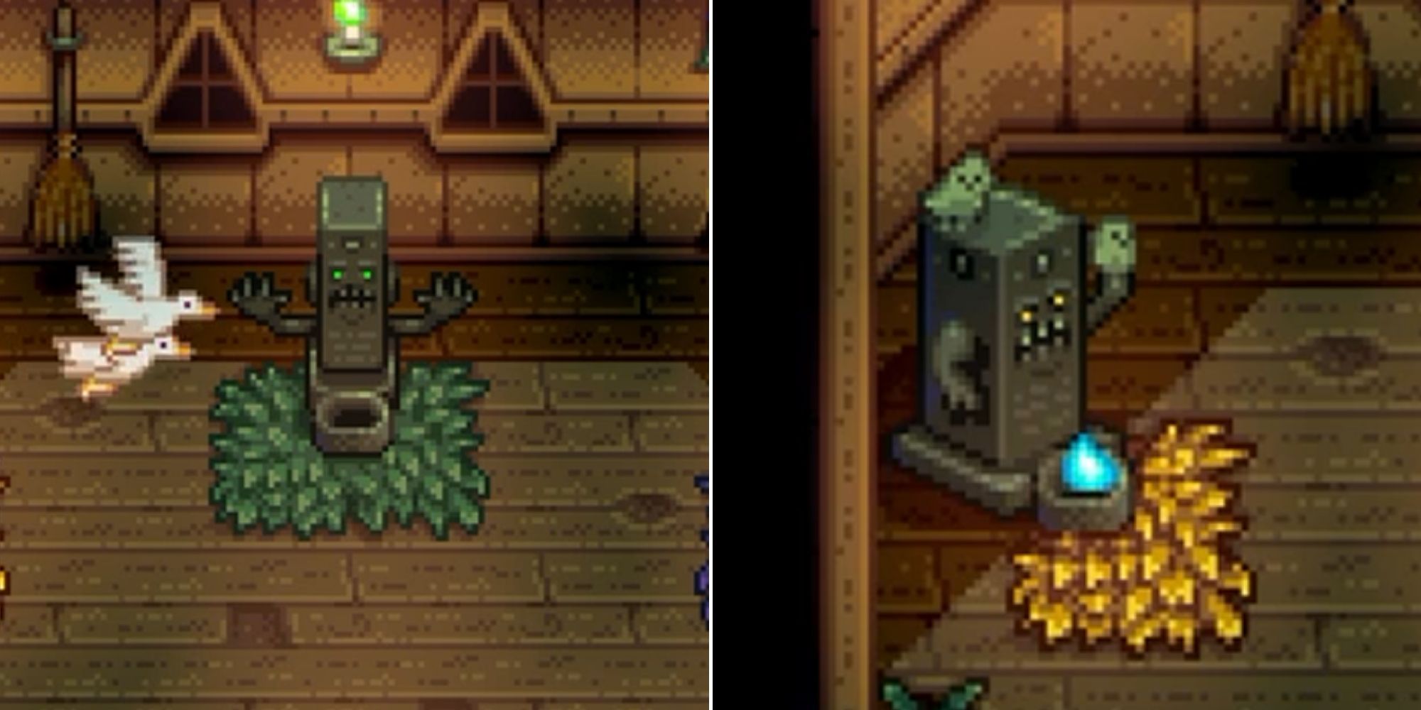 Stardew Valley - Witch's hut shrine turning children into doves - The Dark Shrine lit up after use 