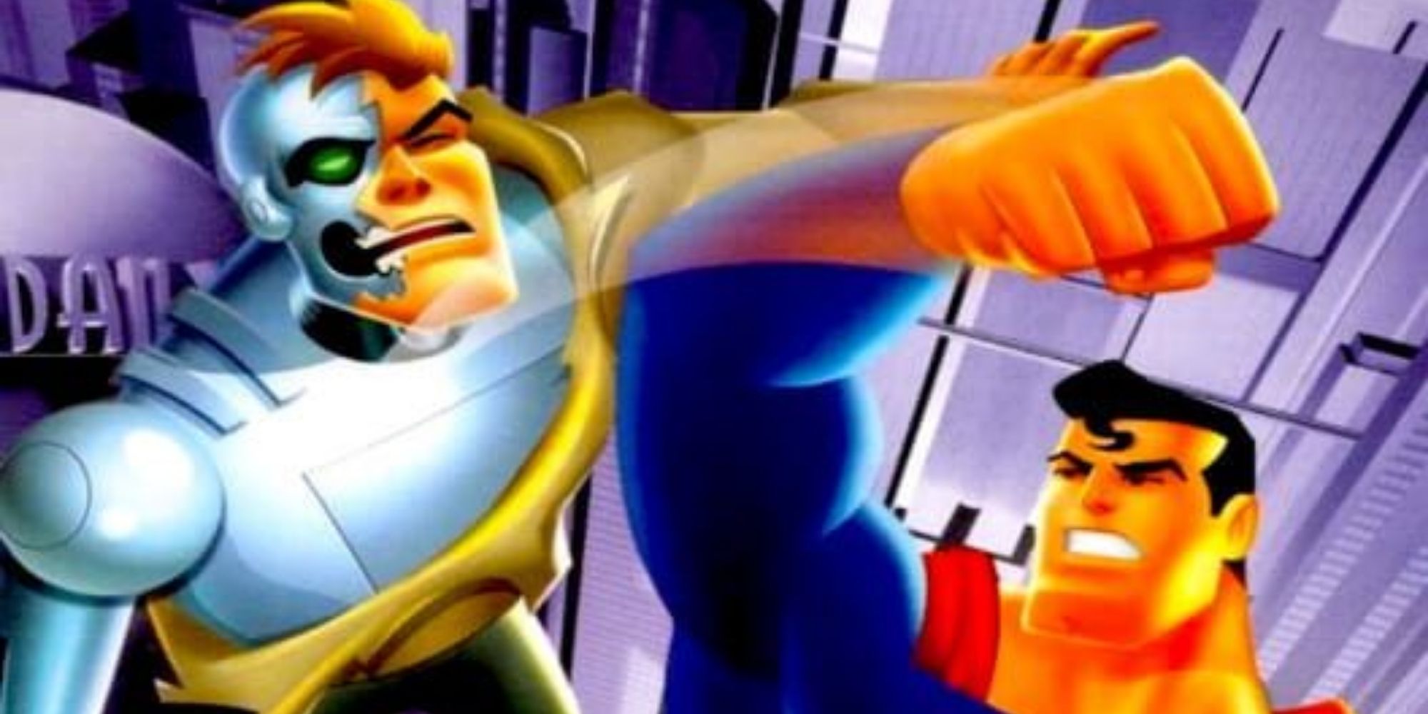 Metallo and Superman in Superman Shadow of Apokolips promotional art