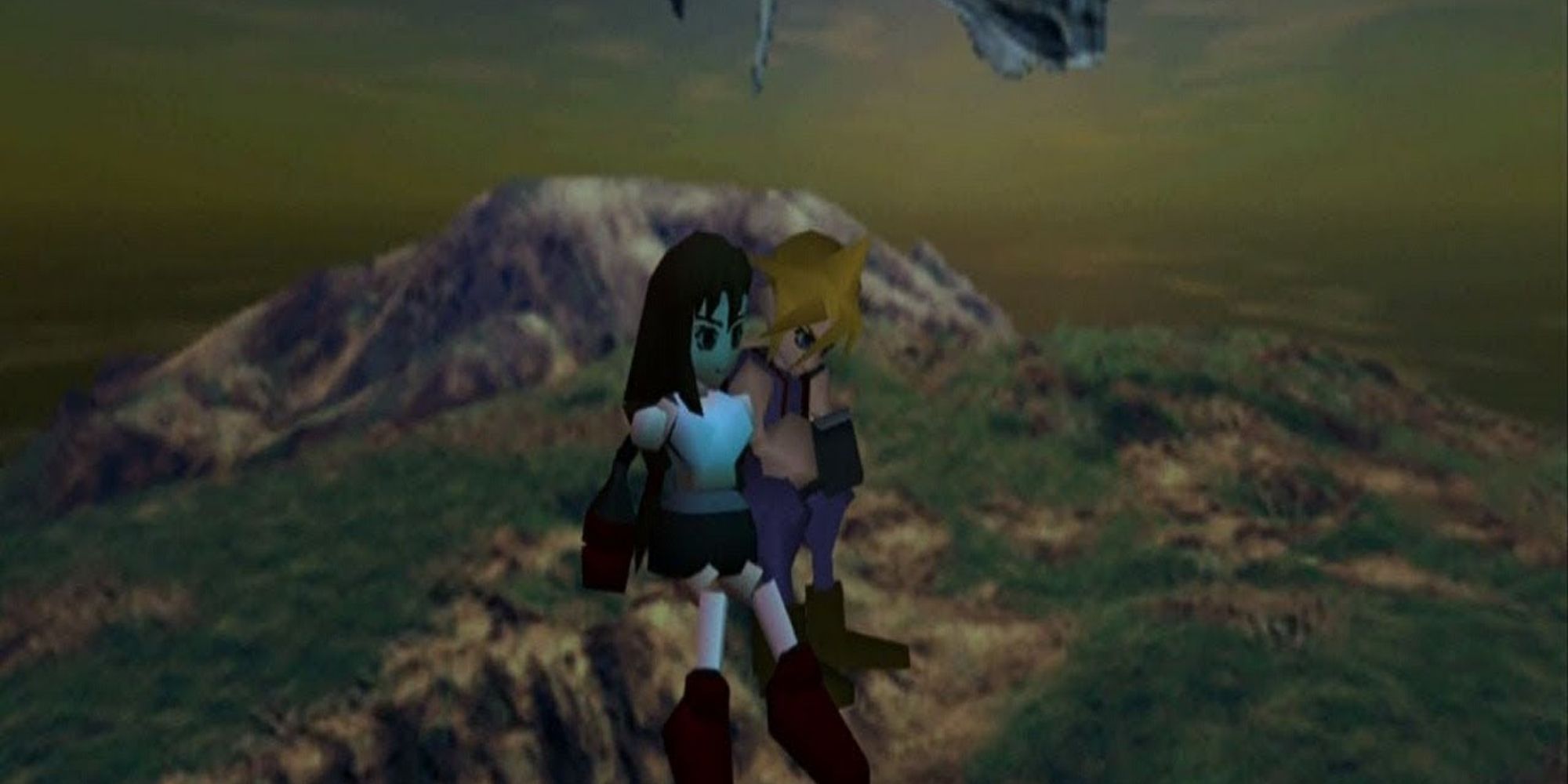 Tifa and Cloud sit outside the Highwind airship.