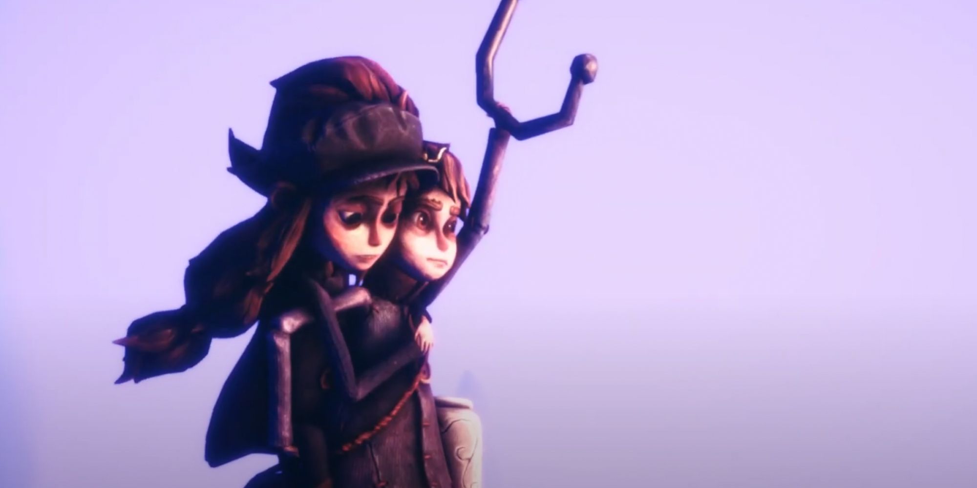 Lost In Random. Even and odd holding onto an umbrella in the sky. Taken from game ending.