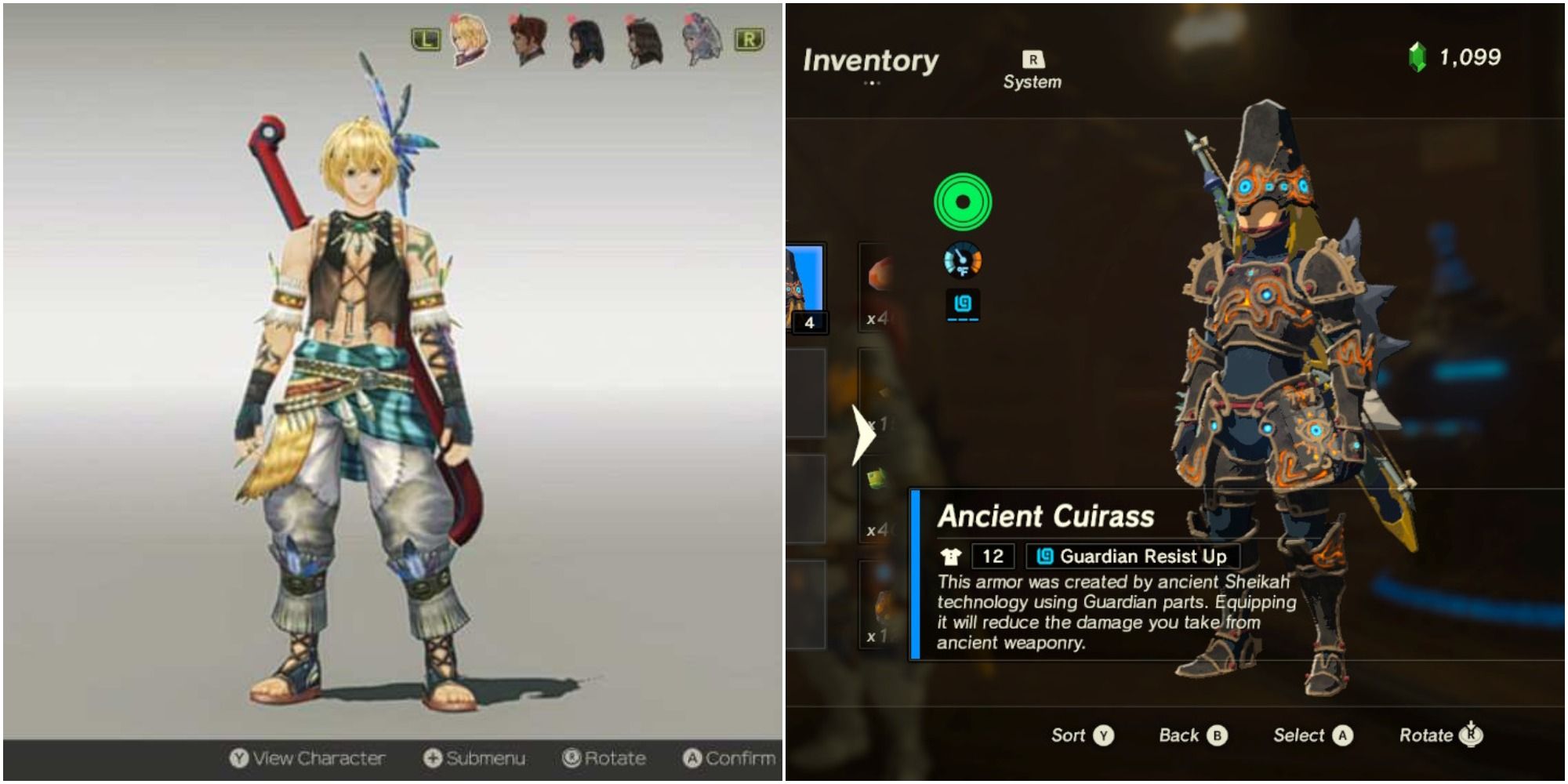 Xenoblade Chronicles Breath of the Wild Inventory Armor Costumes
