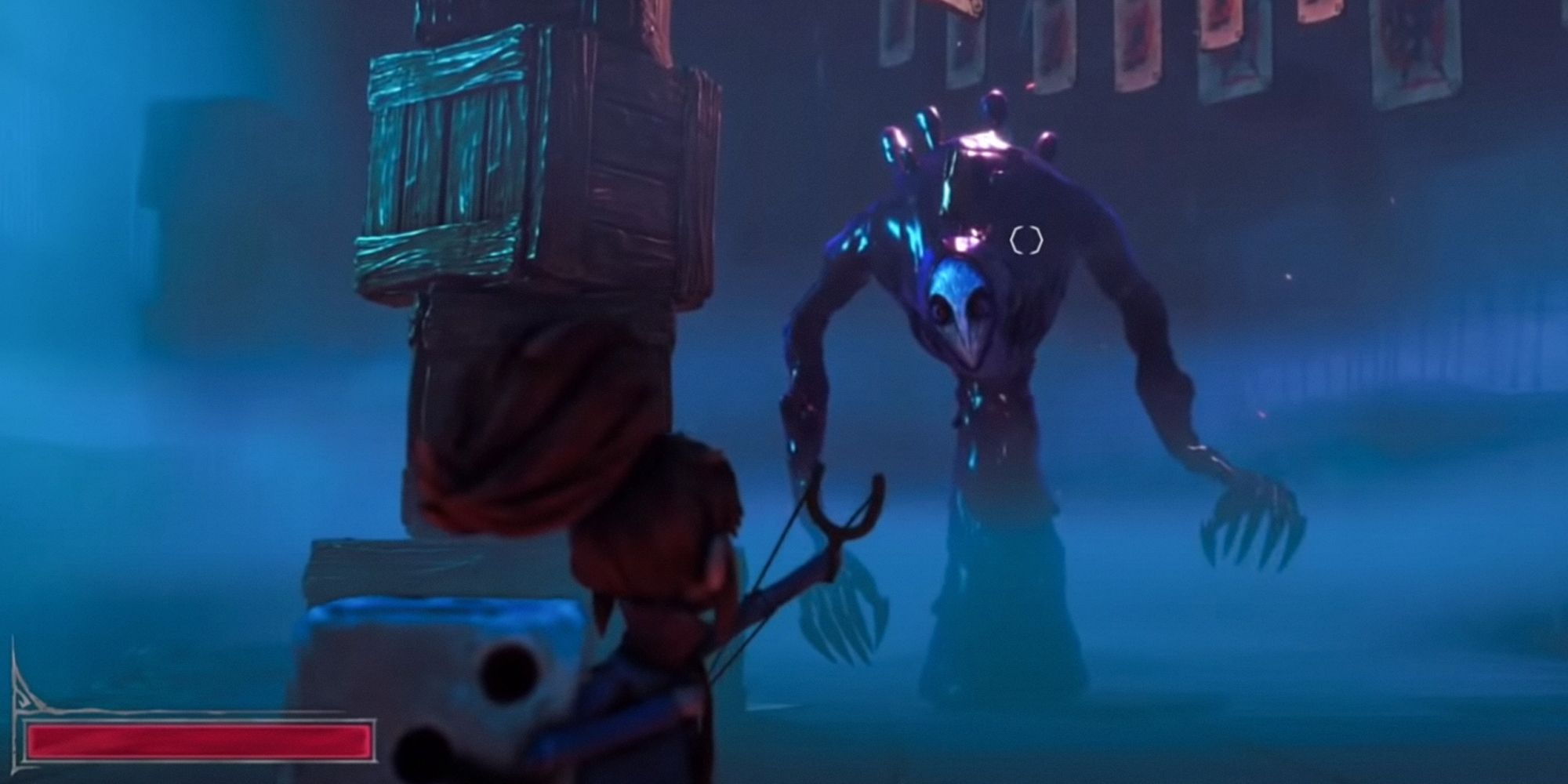 Lost In Random. Even firing the slingshot at an enemy. Blue and purple lighting.