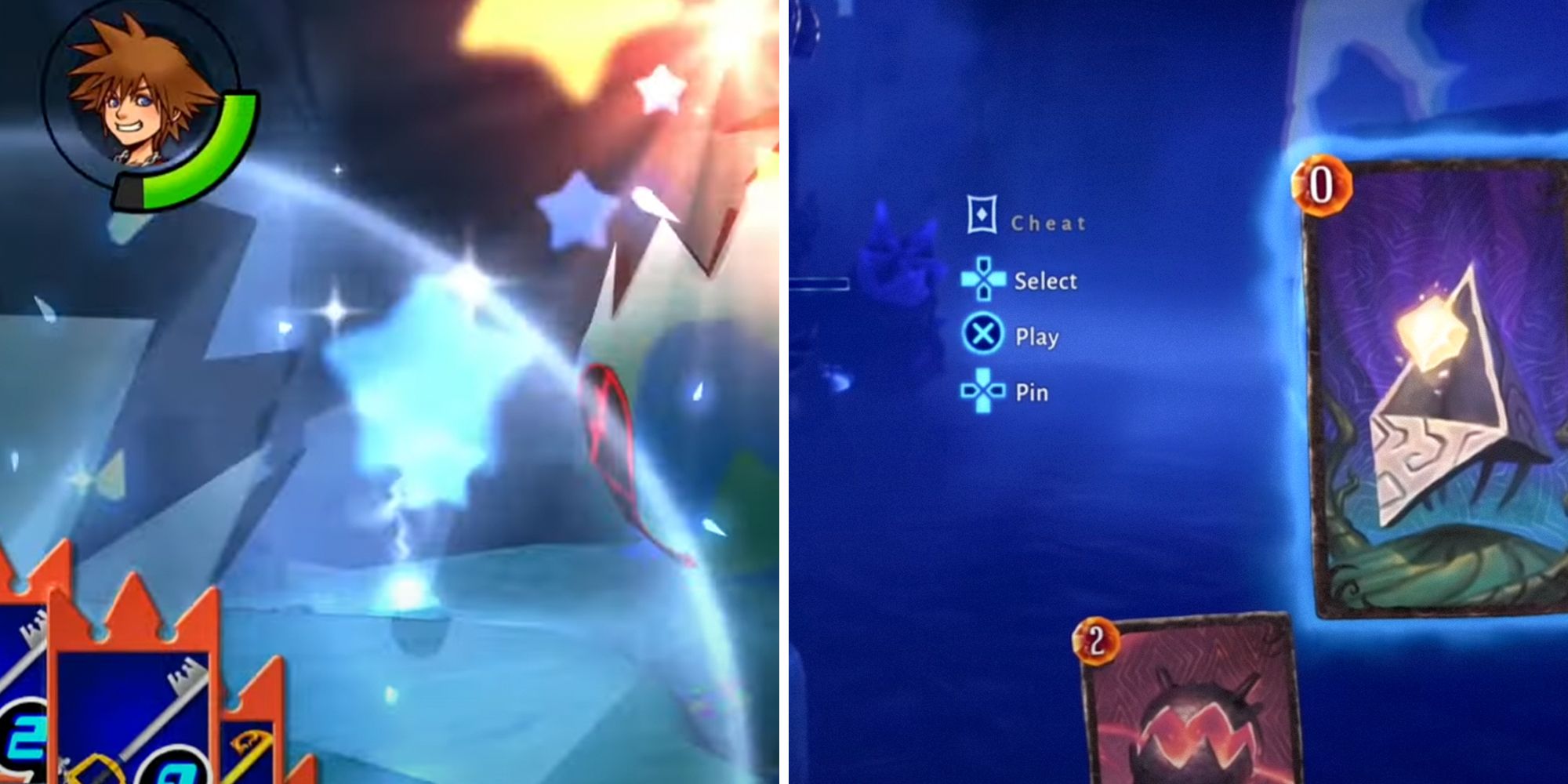 Split image. Kingdom Hearts: Re:Chain Of Memories on the left. Lost In Random on the right.