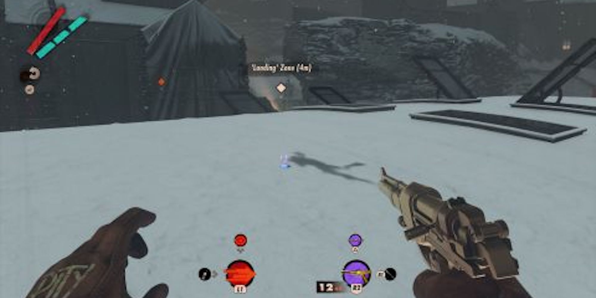 death loop on snowy rooftop