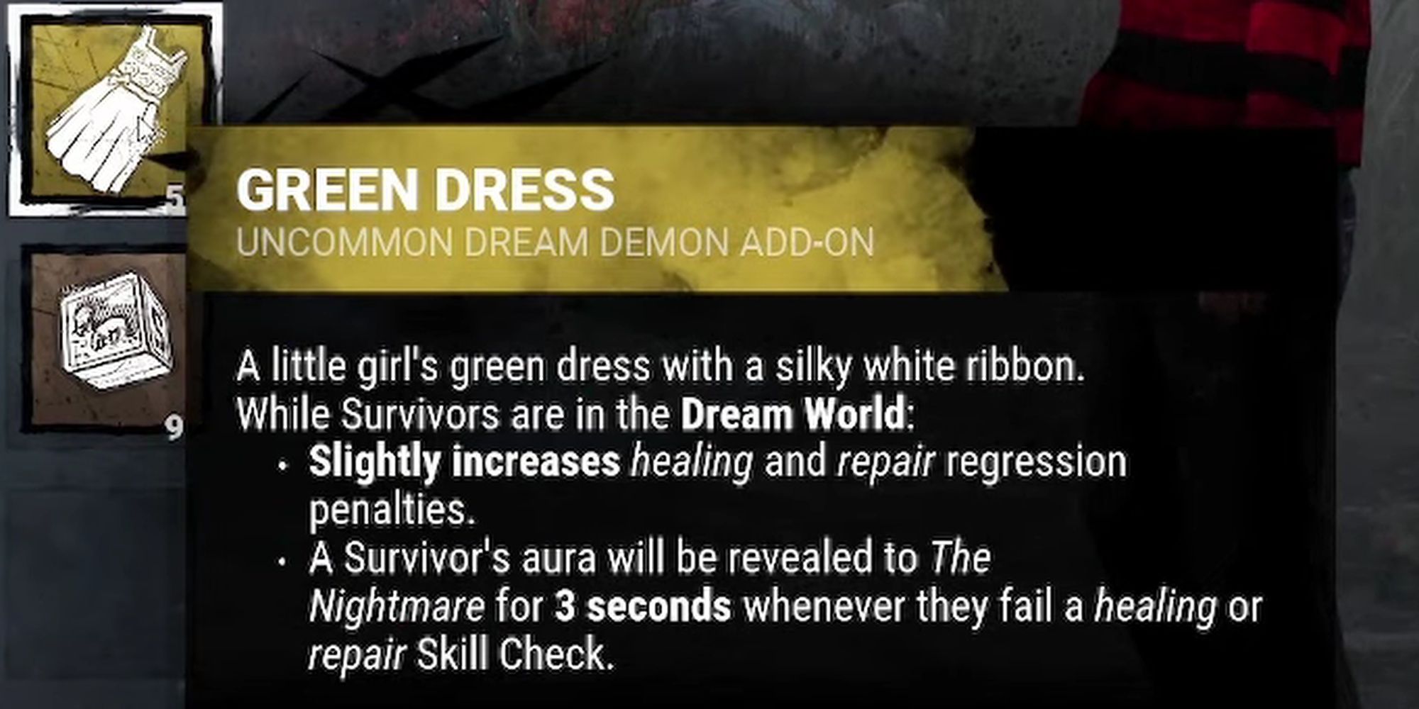 Dead By Daylight: Green Dress Add-On Description For Nightmare Killer