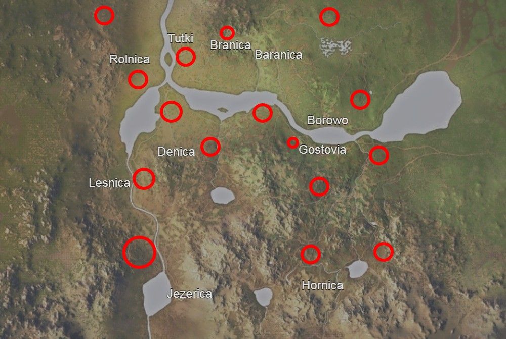 badger locations circled on map