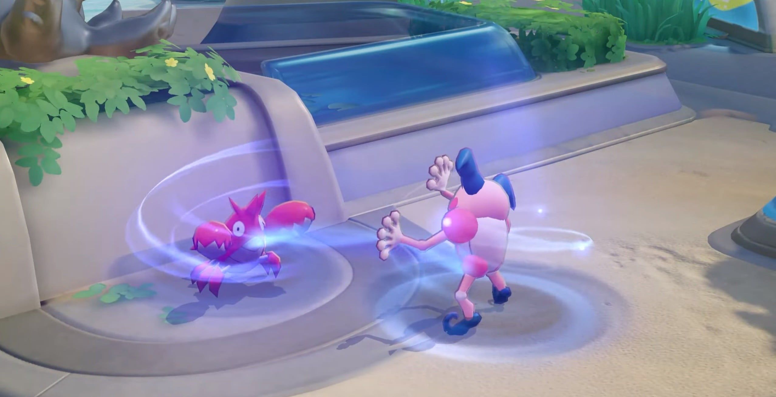 Mr. Mime Attacking Crawdant Pokemon Unite in Jungle