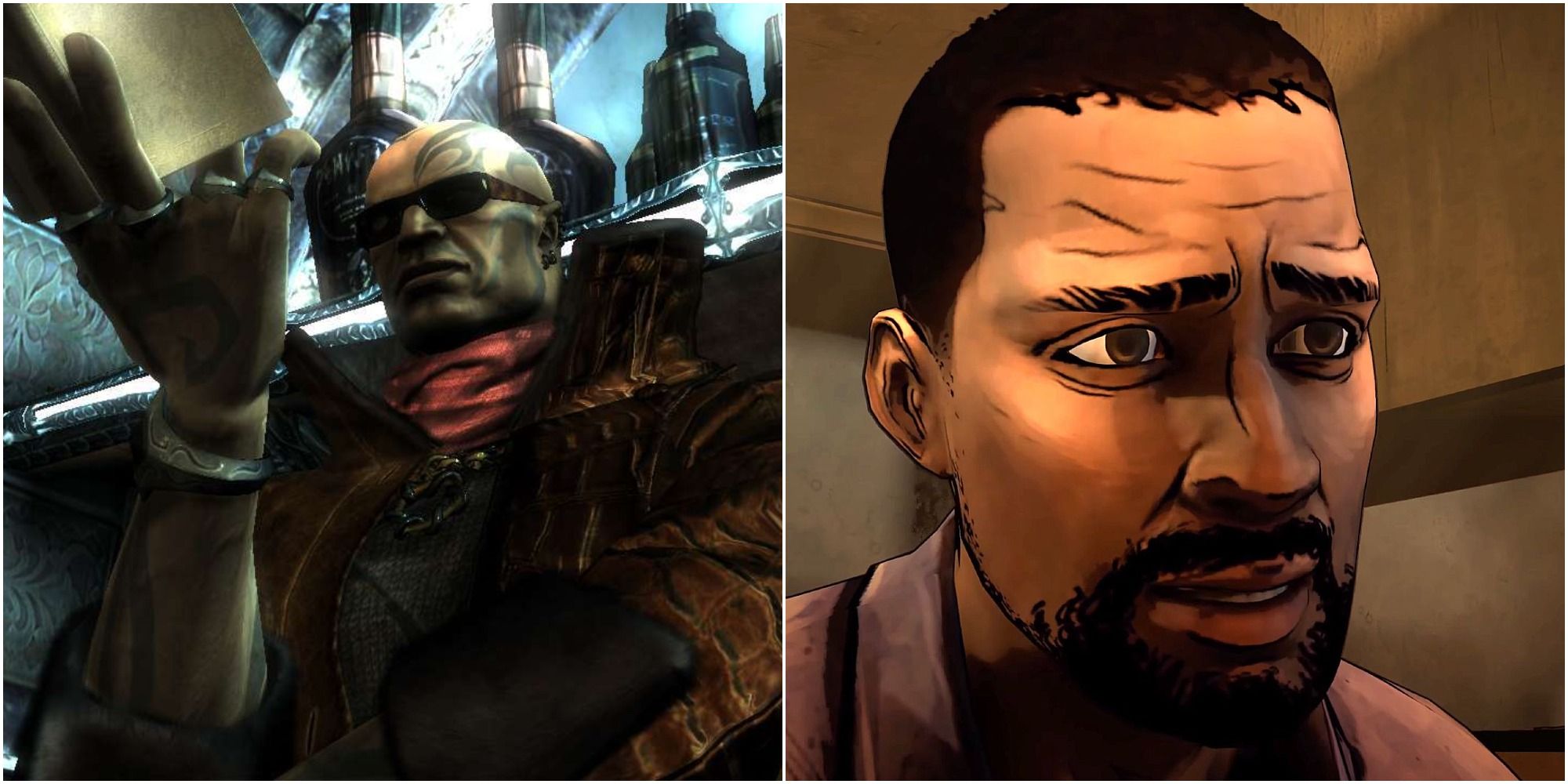 Rodin from Bayonetta (left) and Lee Everett from Telltale's The Walking Dead (right)