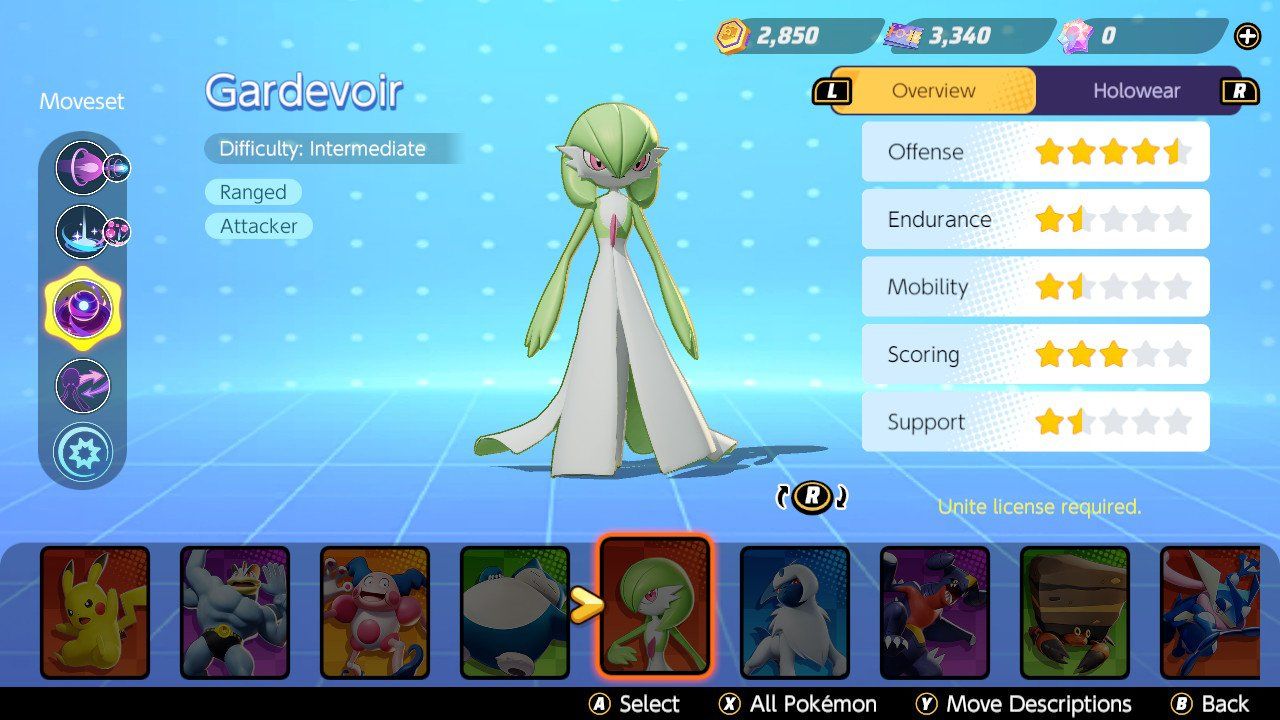 Pokemon Unite Gardevoir Character Overview Screen Pokemon Unite