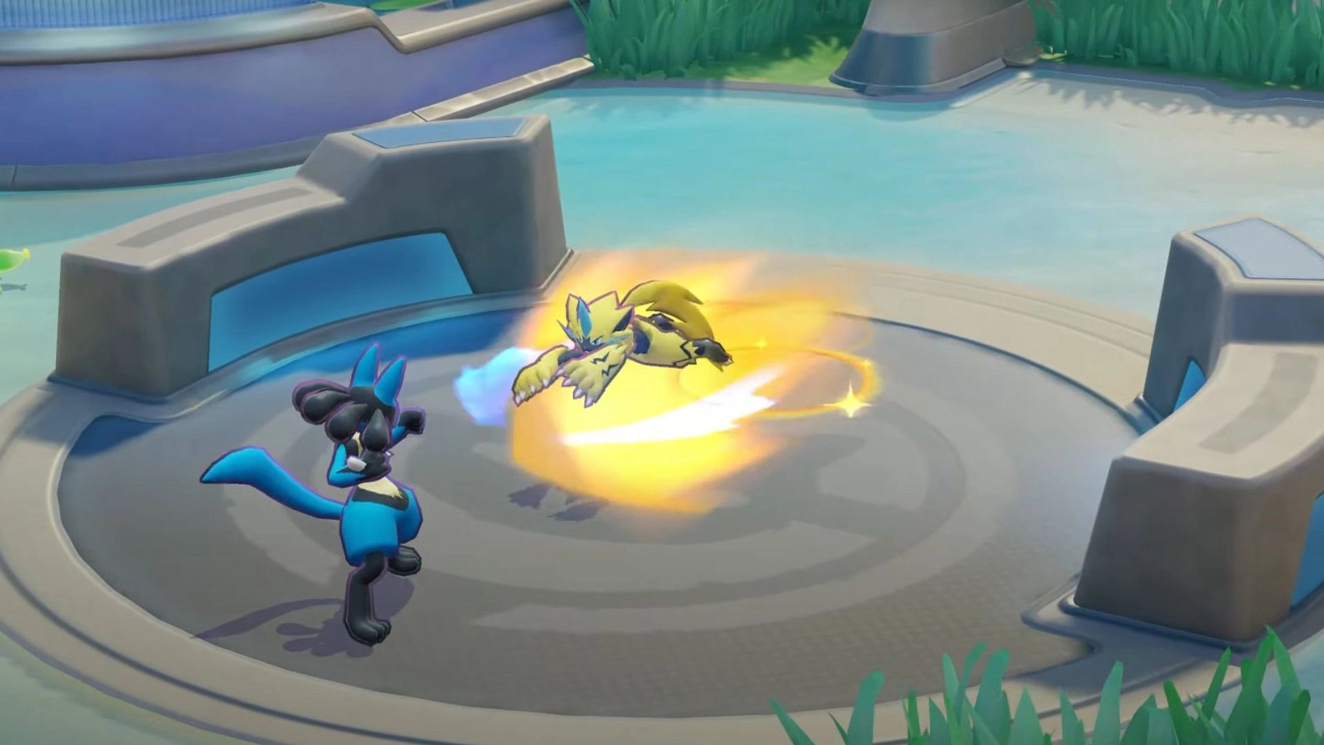 Pokemon Unite Zeraora Wild Charge on Lucario
