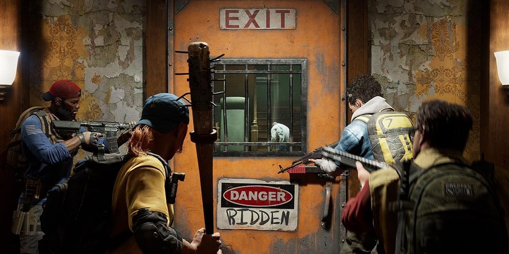 A squad about to leave a safe room in Back 4 Blood