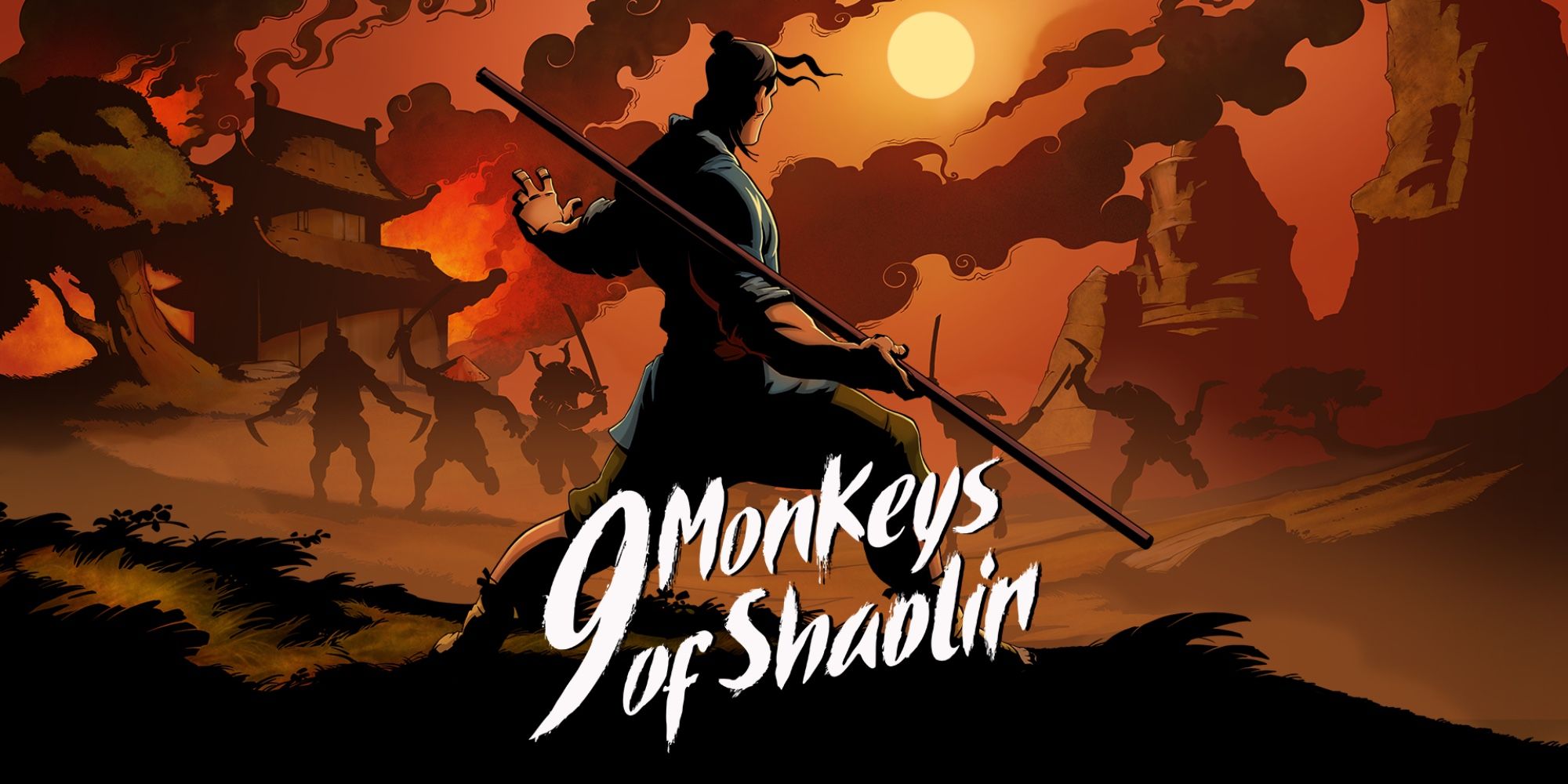 the main character about to fight a group of enemies in 9 monkeys of shaolin