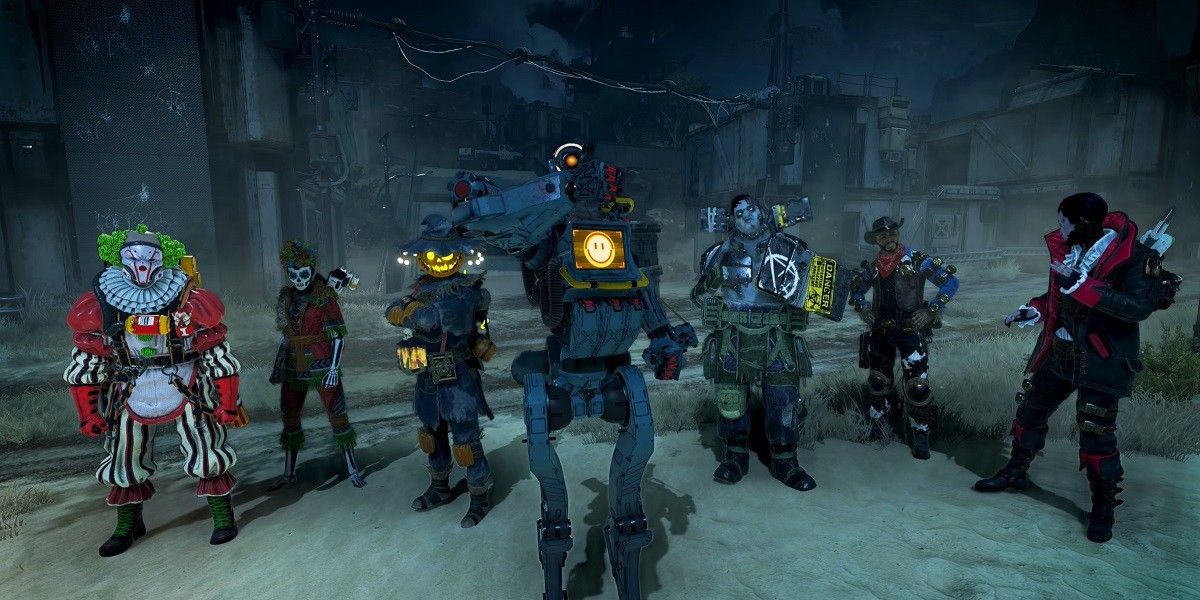 Line up of costume characters. 