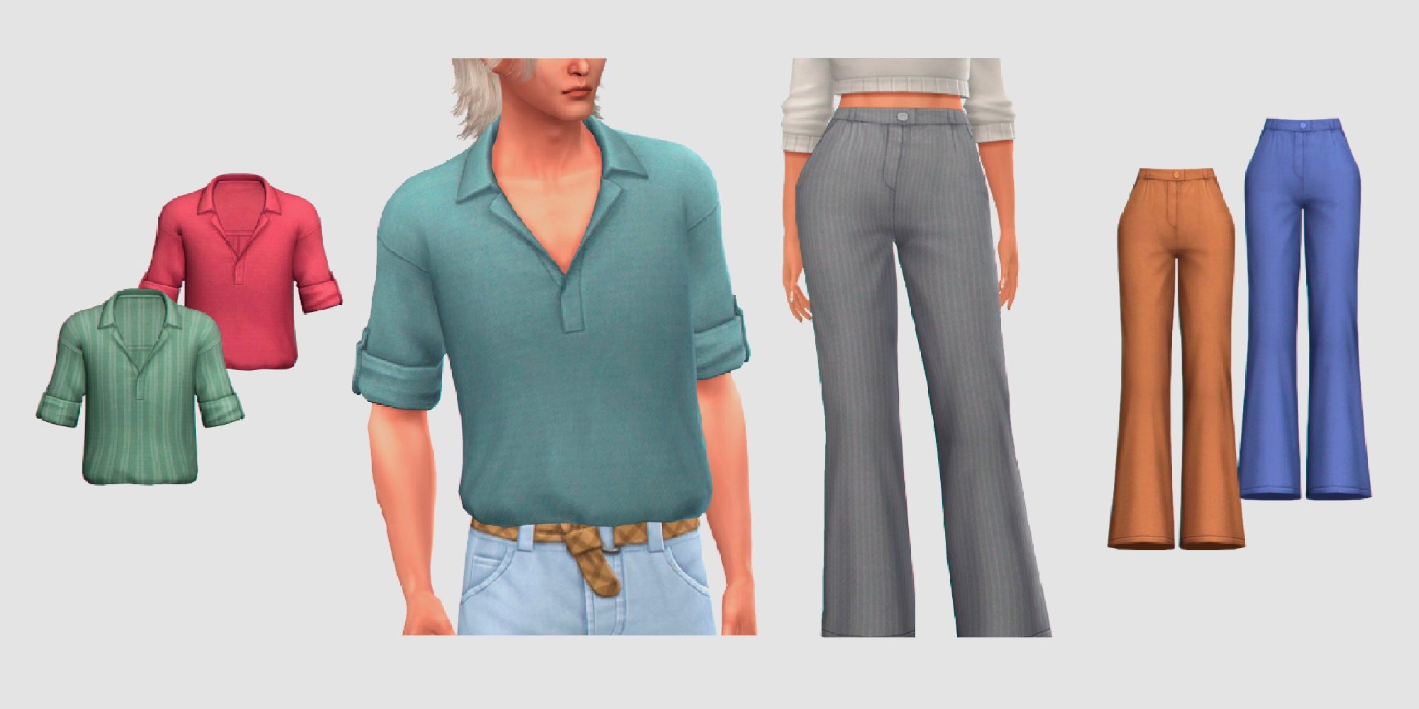 Two pieces of custom content clothing from PIxelette shown both on a Sim and as the clothing itself.