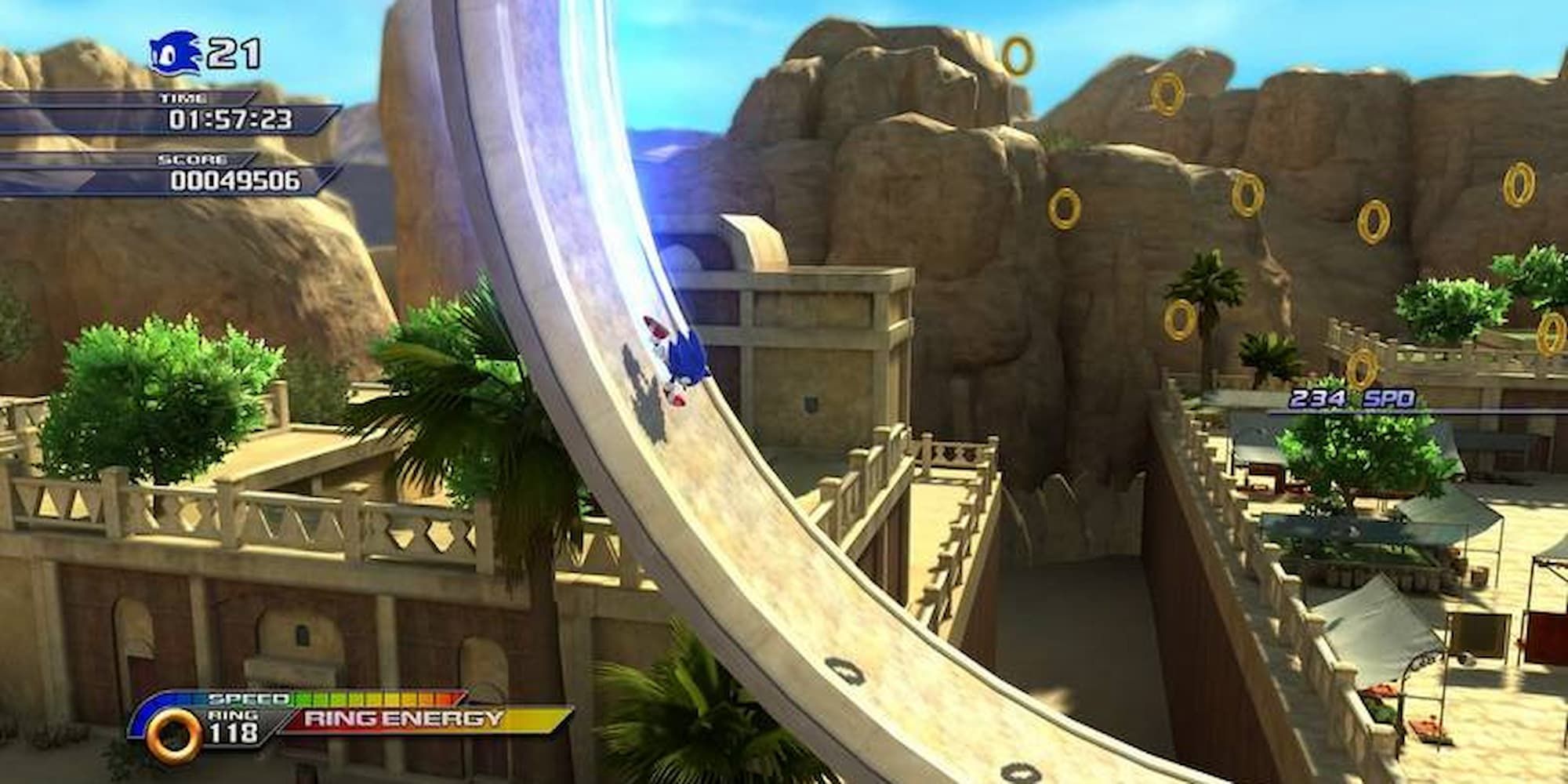 Sonic running through a loop in Arid Sands