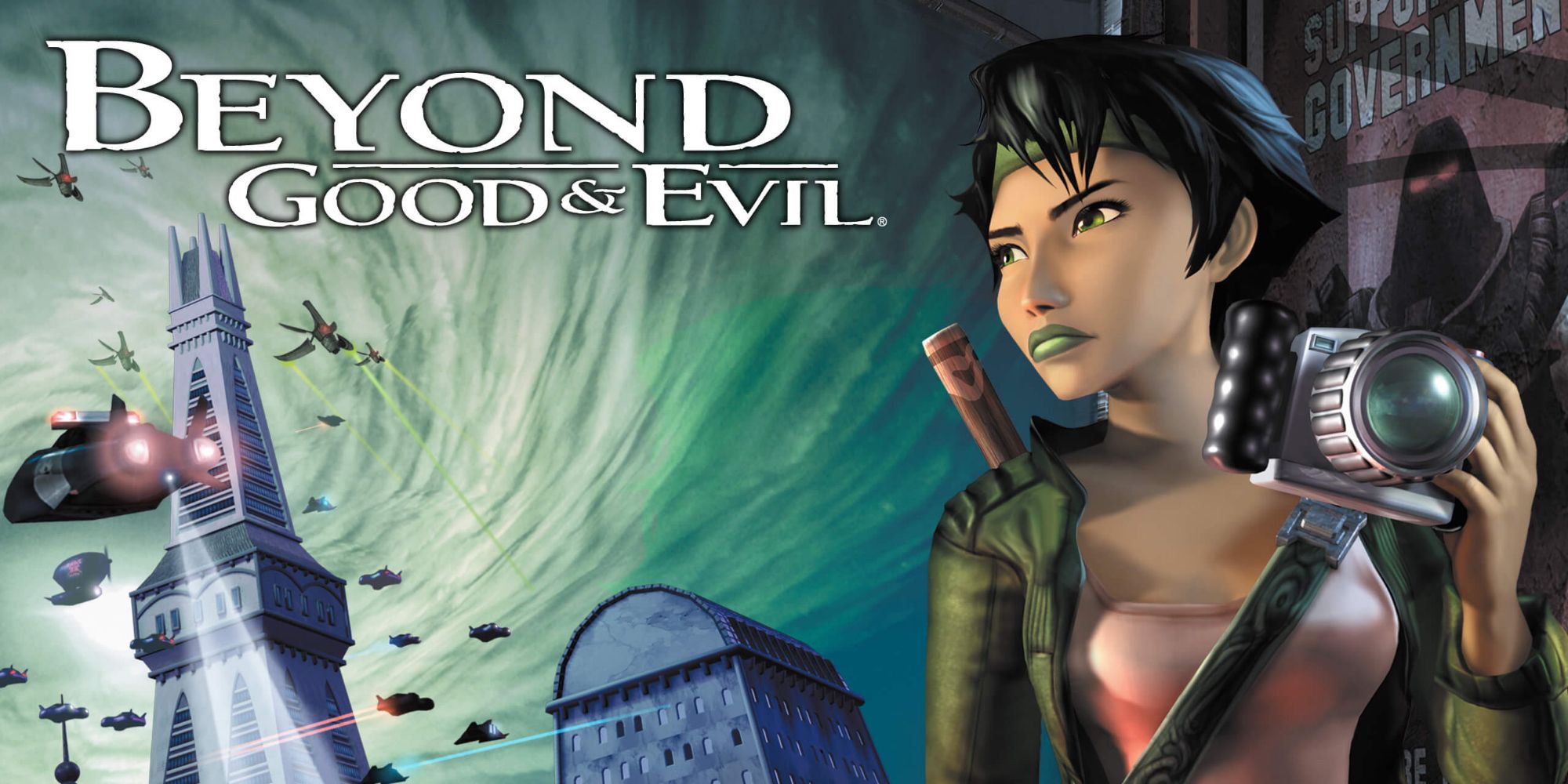 Jade holds a camera and gazes at an alien invasion in Beyond Good and Evil