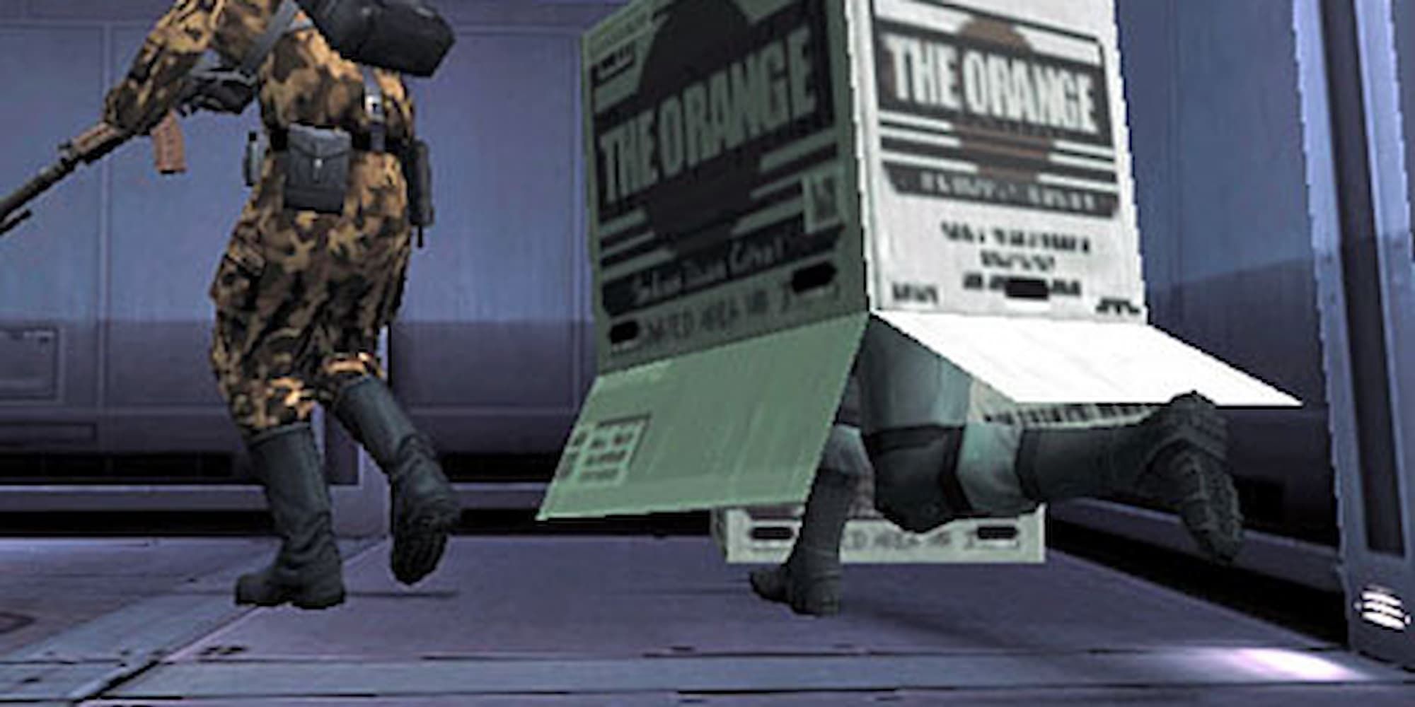 Snake running behind a guard whilst hiding in a box