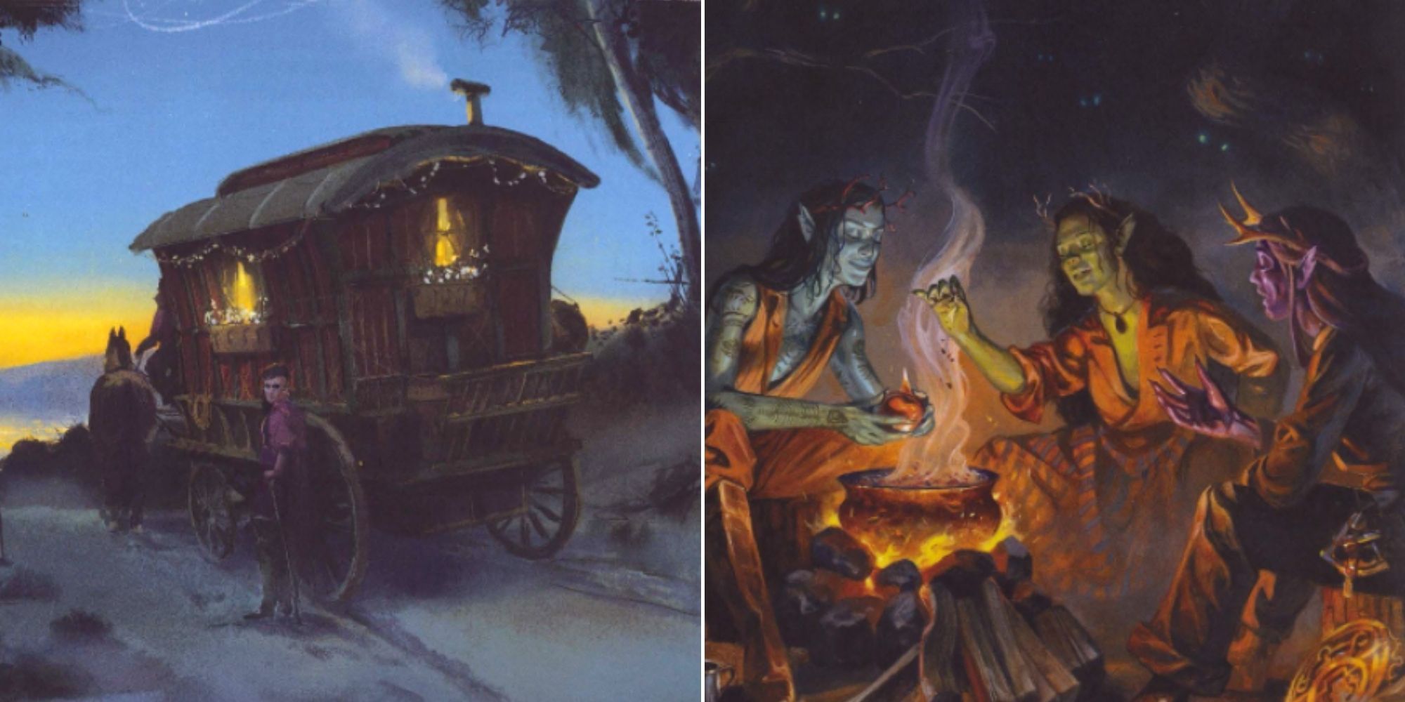 D&D Van Richten's Guide To Ravenloft - A Vistani Wagon - Hexblood brewing at a cauldron 