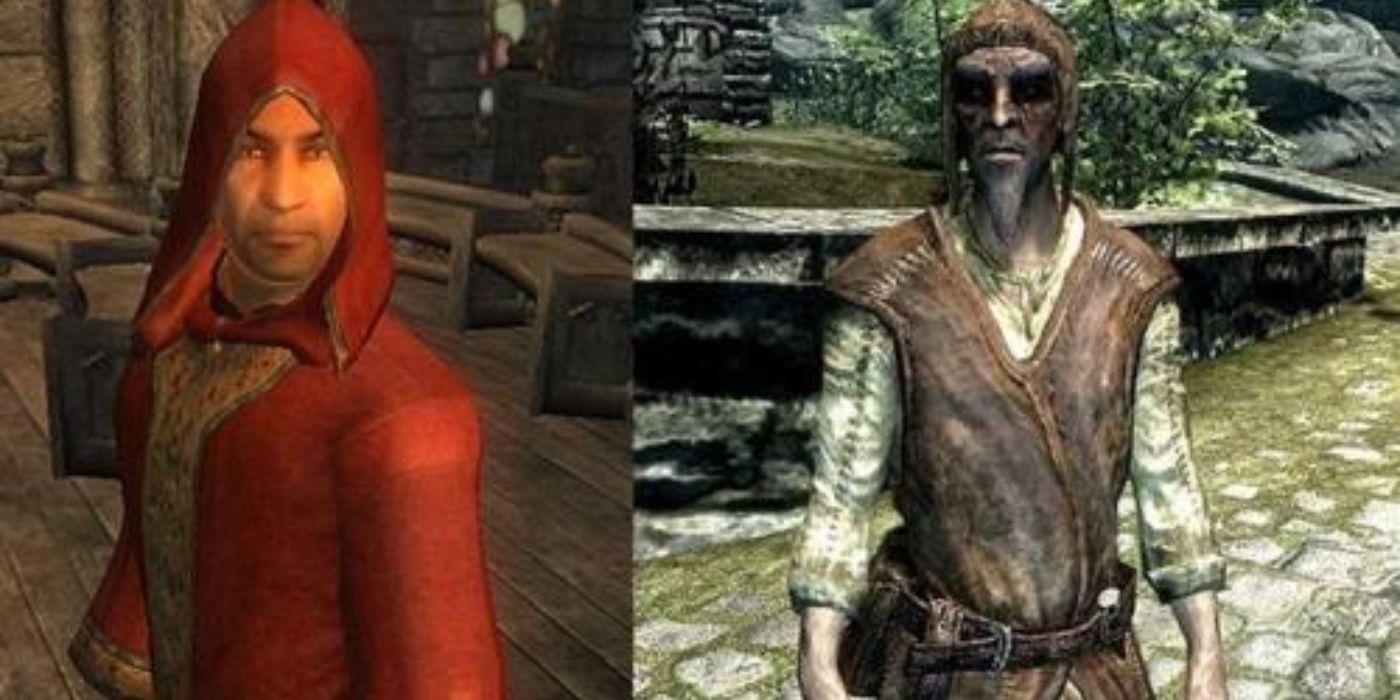 Dervenin in Oblivion (left) vs. his Skyrim appearance (right)