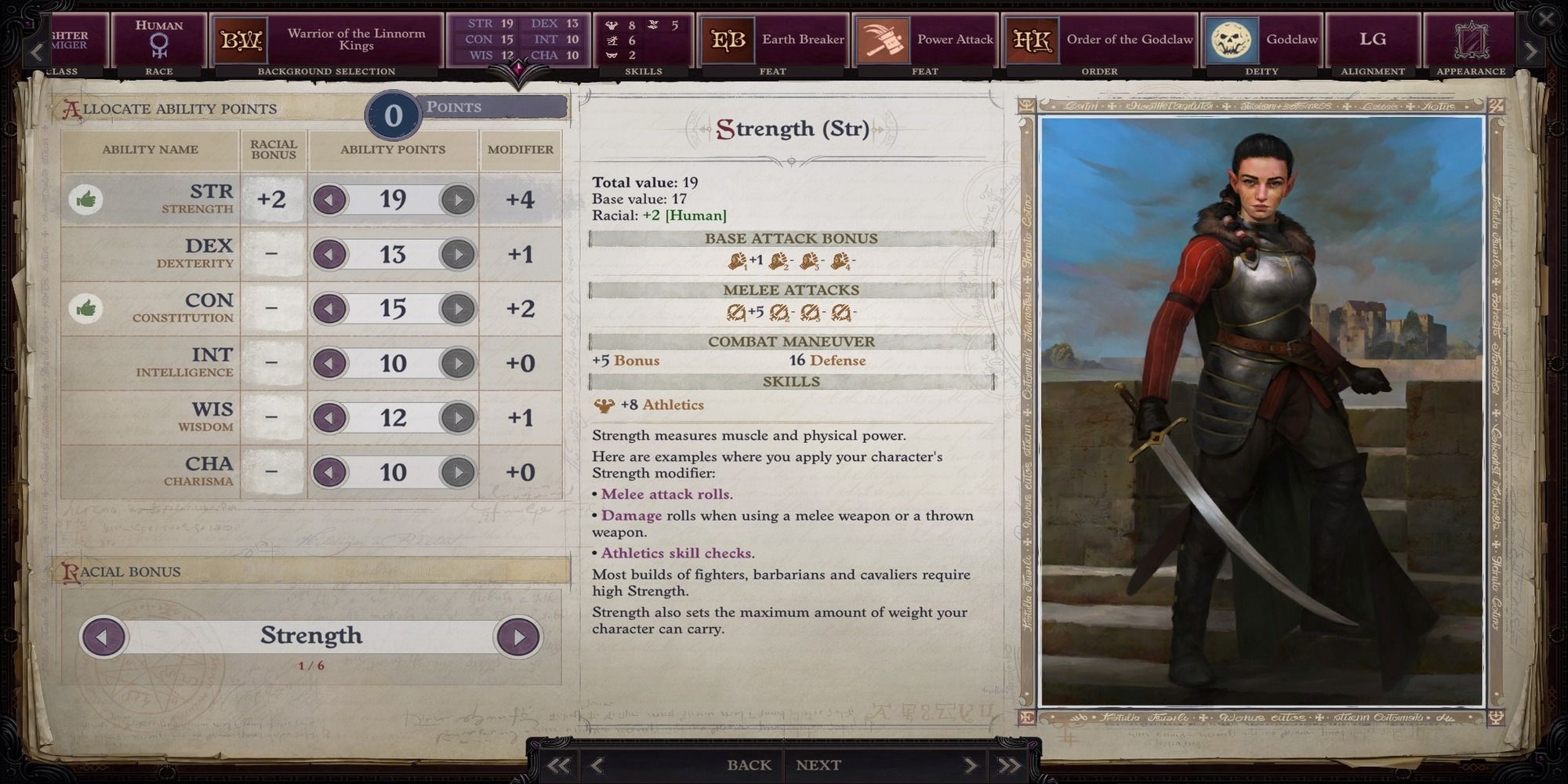 Fighter ability scores screenshot character creation